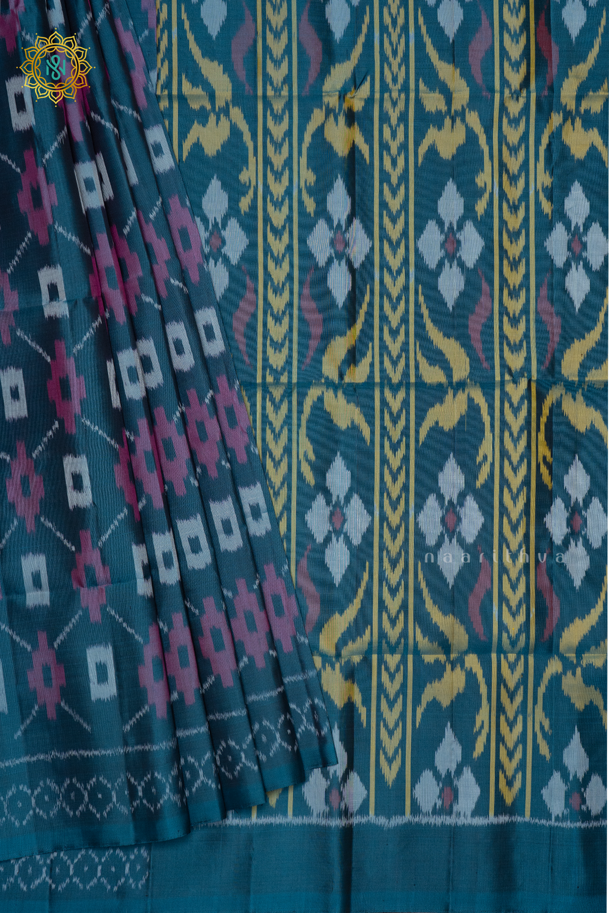 TEAL BLUE - PURE KANJIVARAM IKAT SOFT SILK