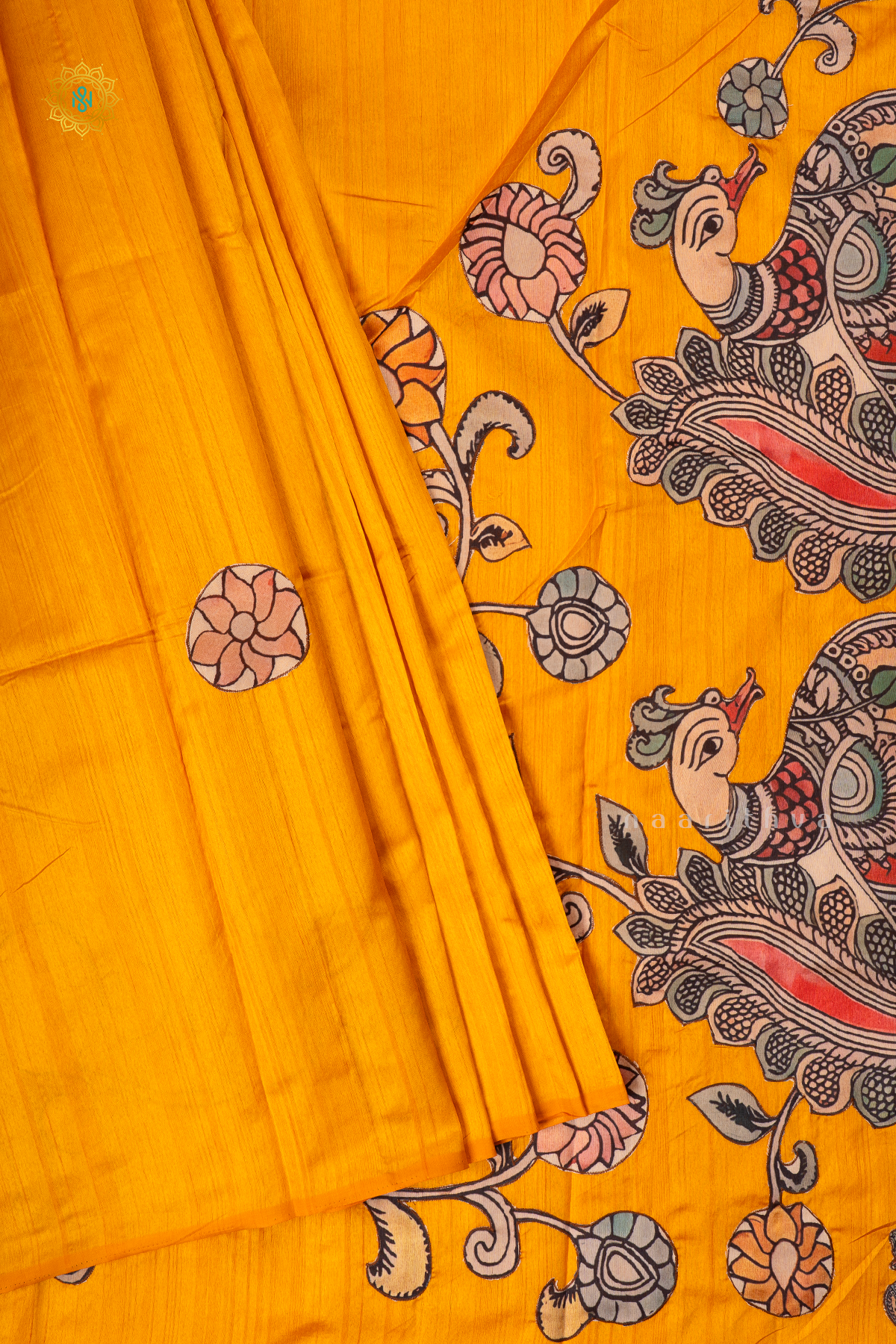 YELLOW - SEMI TUSSAR WITH APPLIQUE WORK