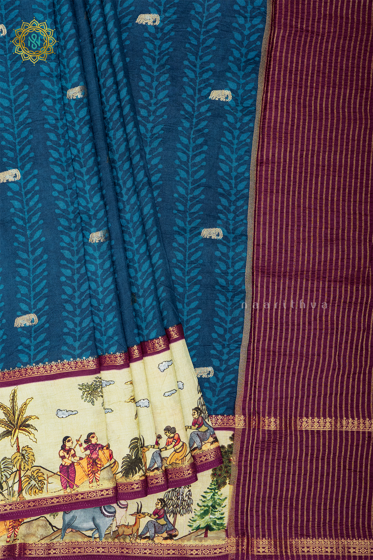 BLUE WITH WINE - SEMI CREPE SILK