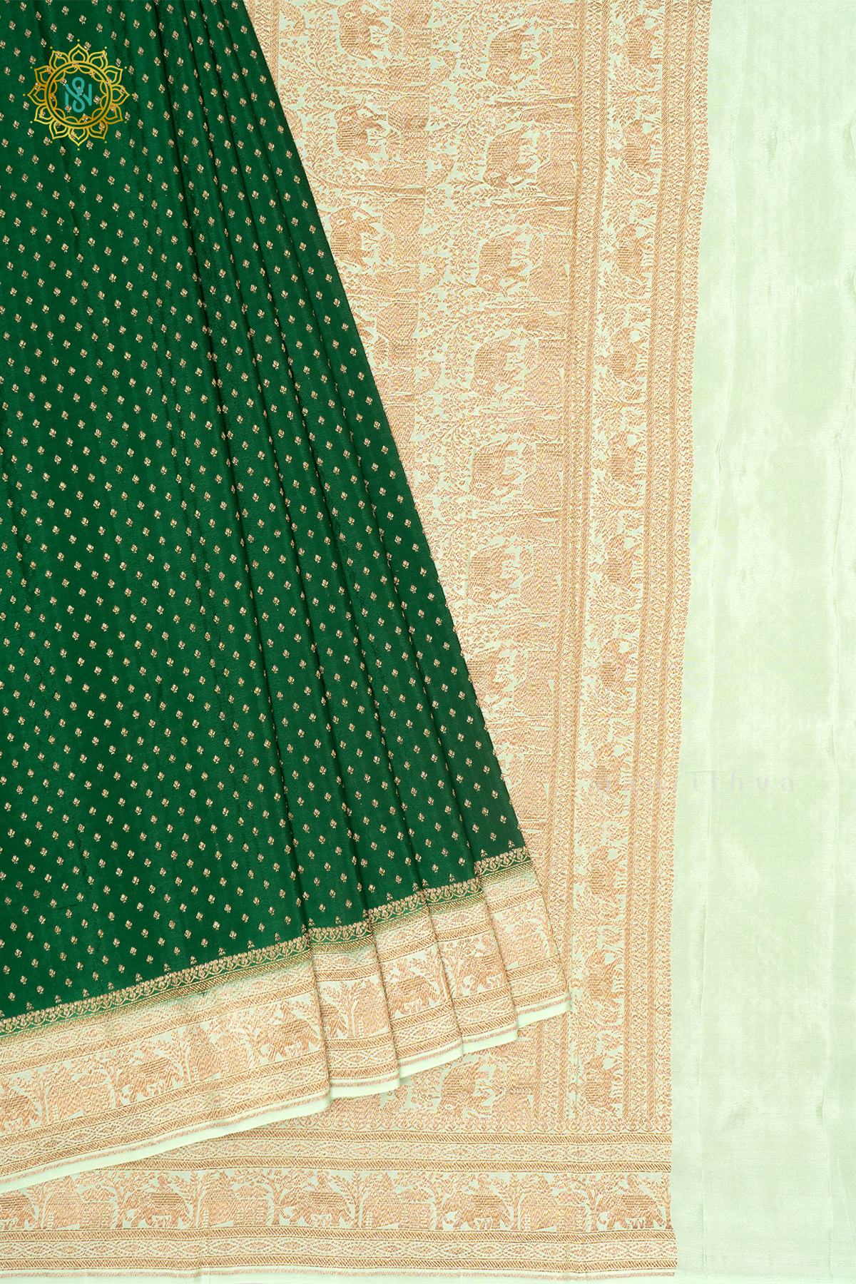 GREEN WITH LIGHT GREEN - PURE BANRASI CREPE SILK