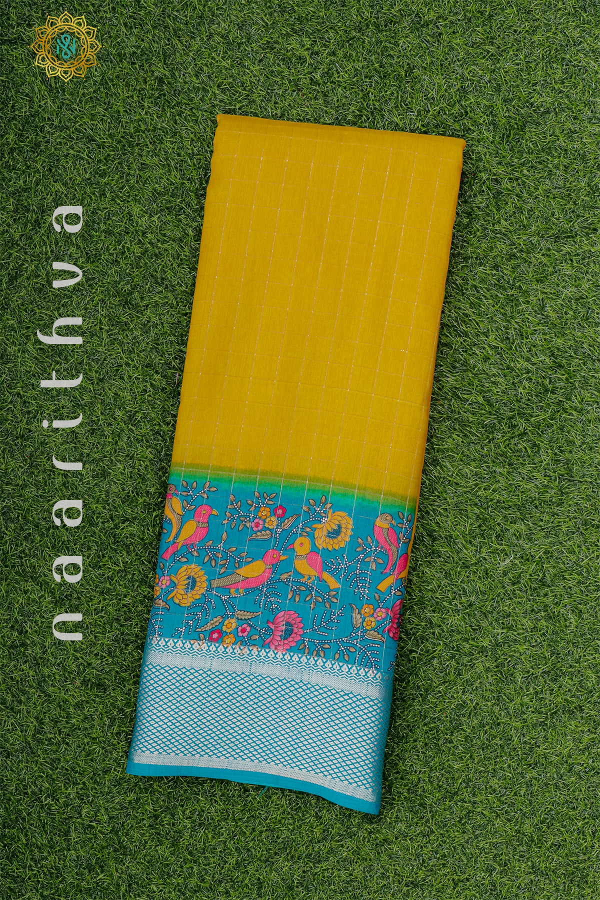 YELLOW WITH SKY BLUE - DOLA SILK