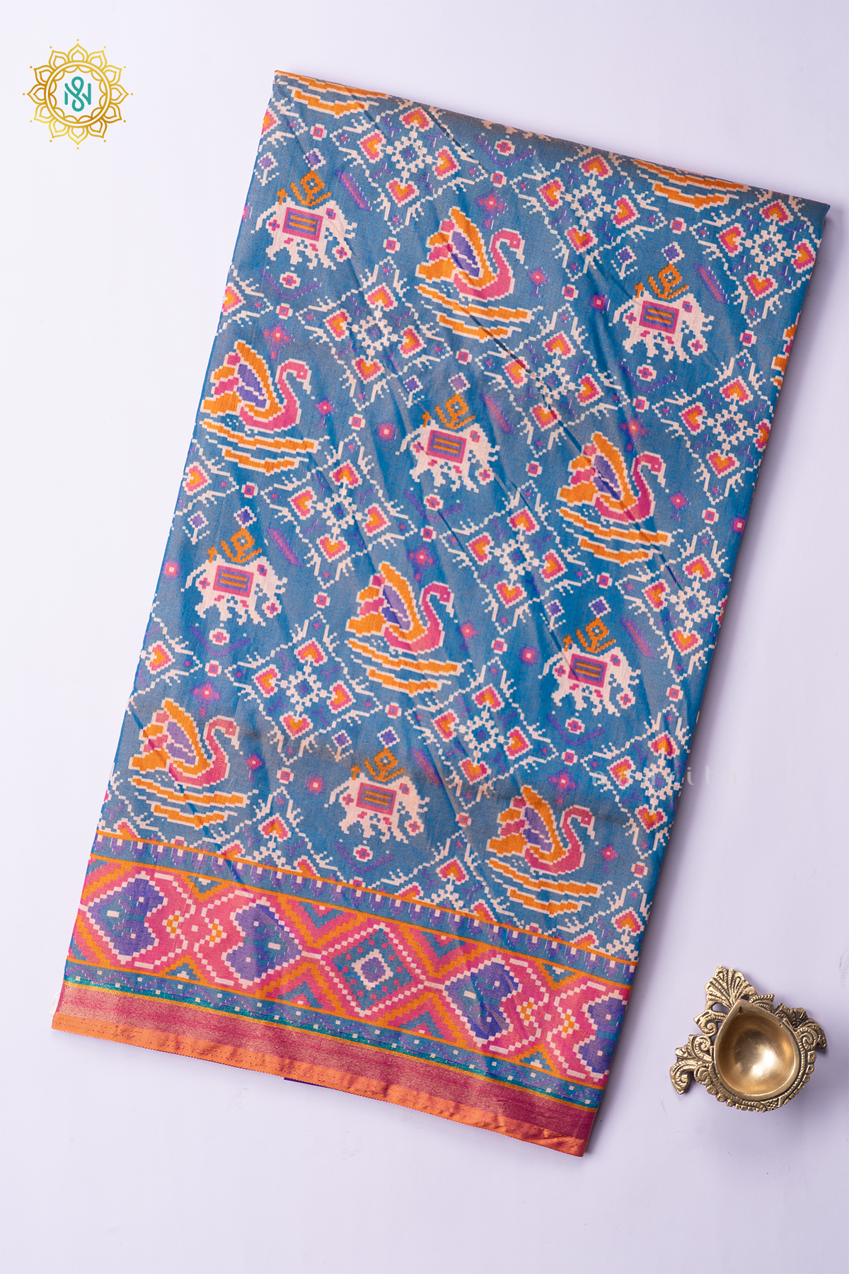 DUAL SHADE OF BLUE WITH PINK - SEMI PATOLA SILK