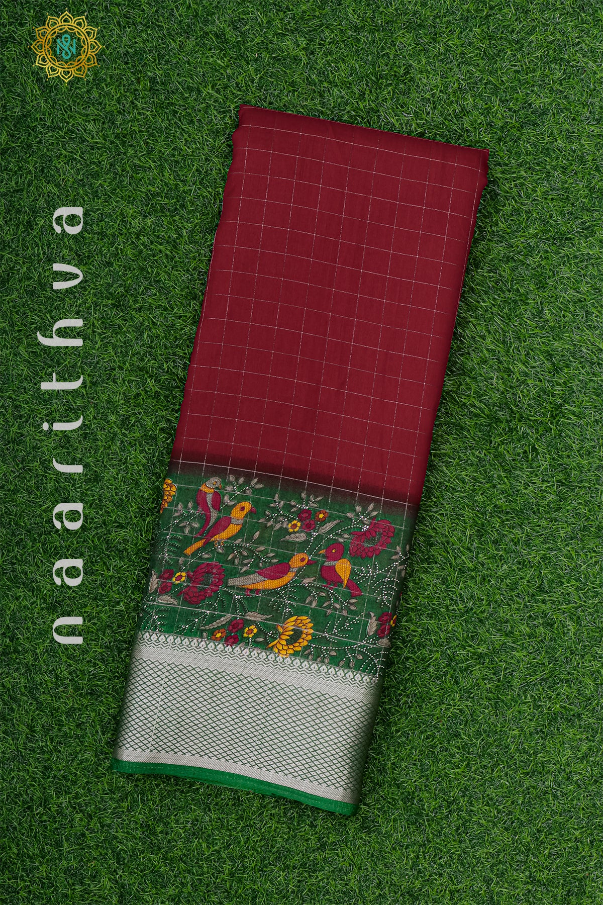 MAROON WITH GREEN - DOLA SILK