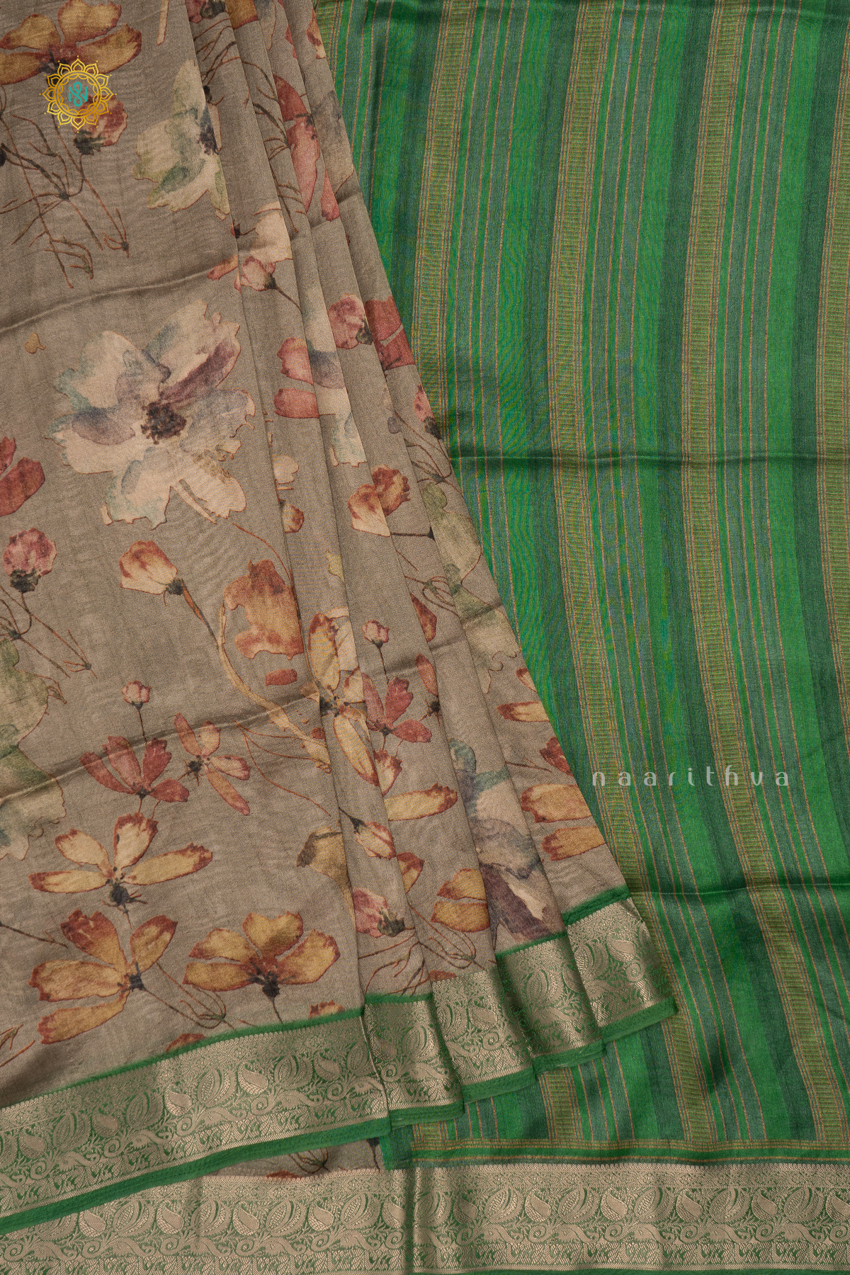 Elephant Grey With Magenta Organza Crepe Saree With Printed Body And Zari Border