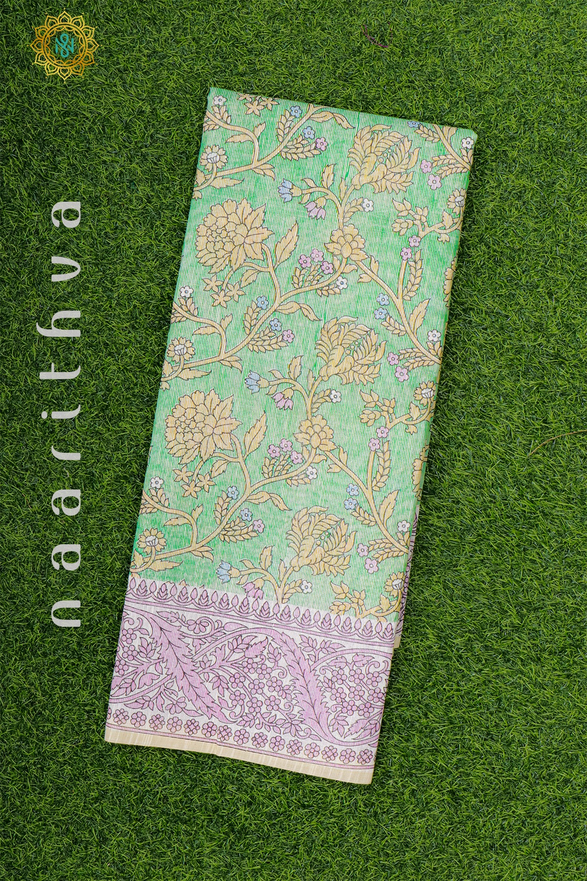 GREEN WITH WHITE - JUTE COTTON