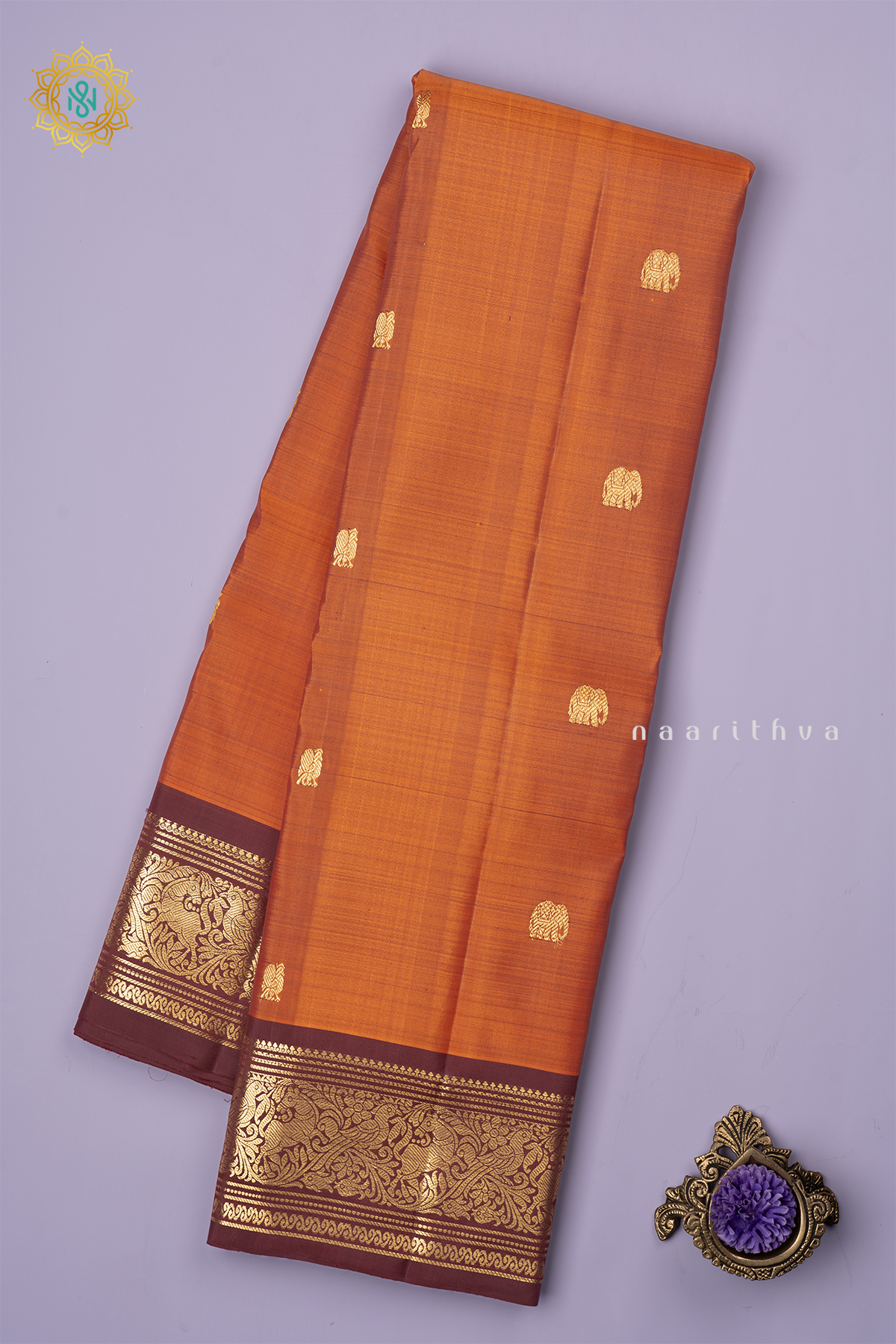 RUST ORANGE WITH BROWN - PURE KANJIVARAM SILK