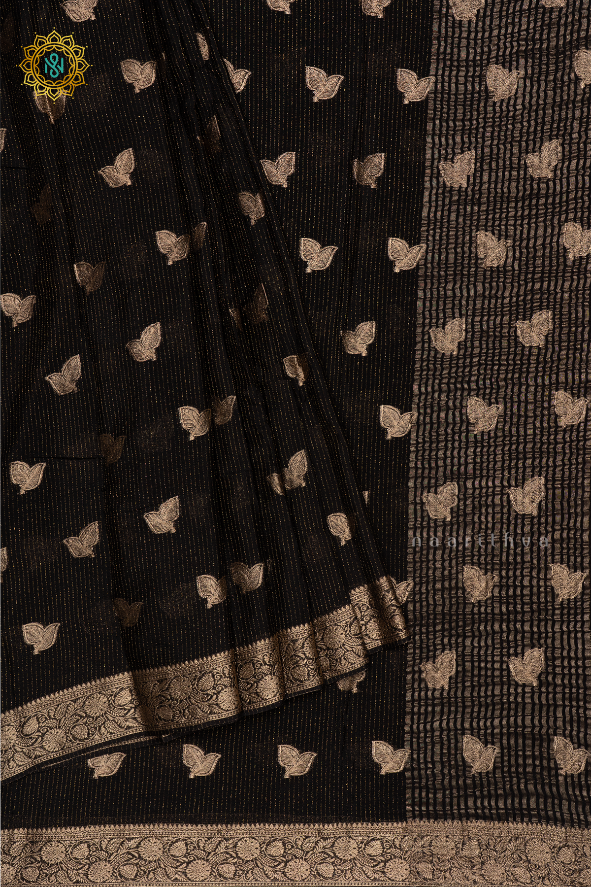 BLACK WITH ORANGE - SEMI GEORGETTE