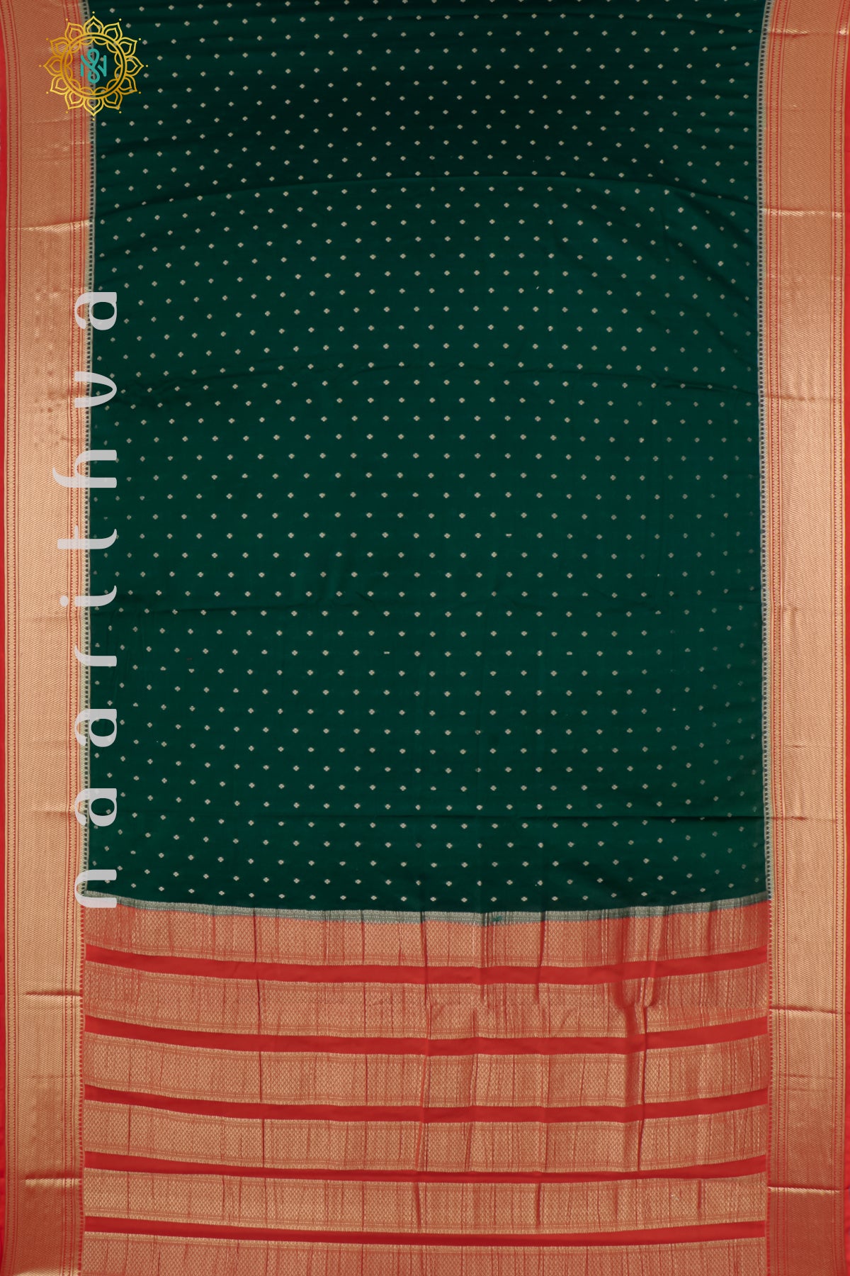 BOTTLE GREEN WITH RED - SEMI MYSORE CREPE SILK