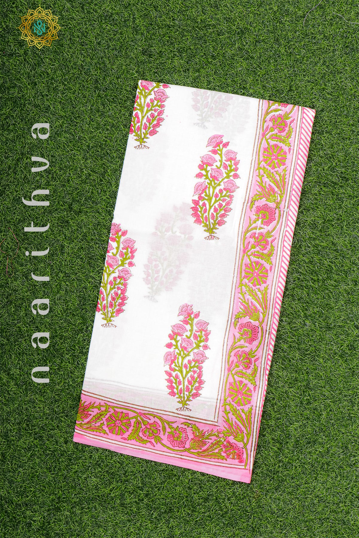 WHITE WITH LIGHT PINK - MUL COTTON