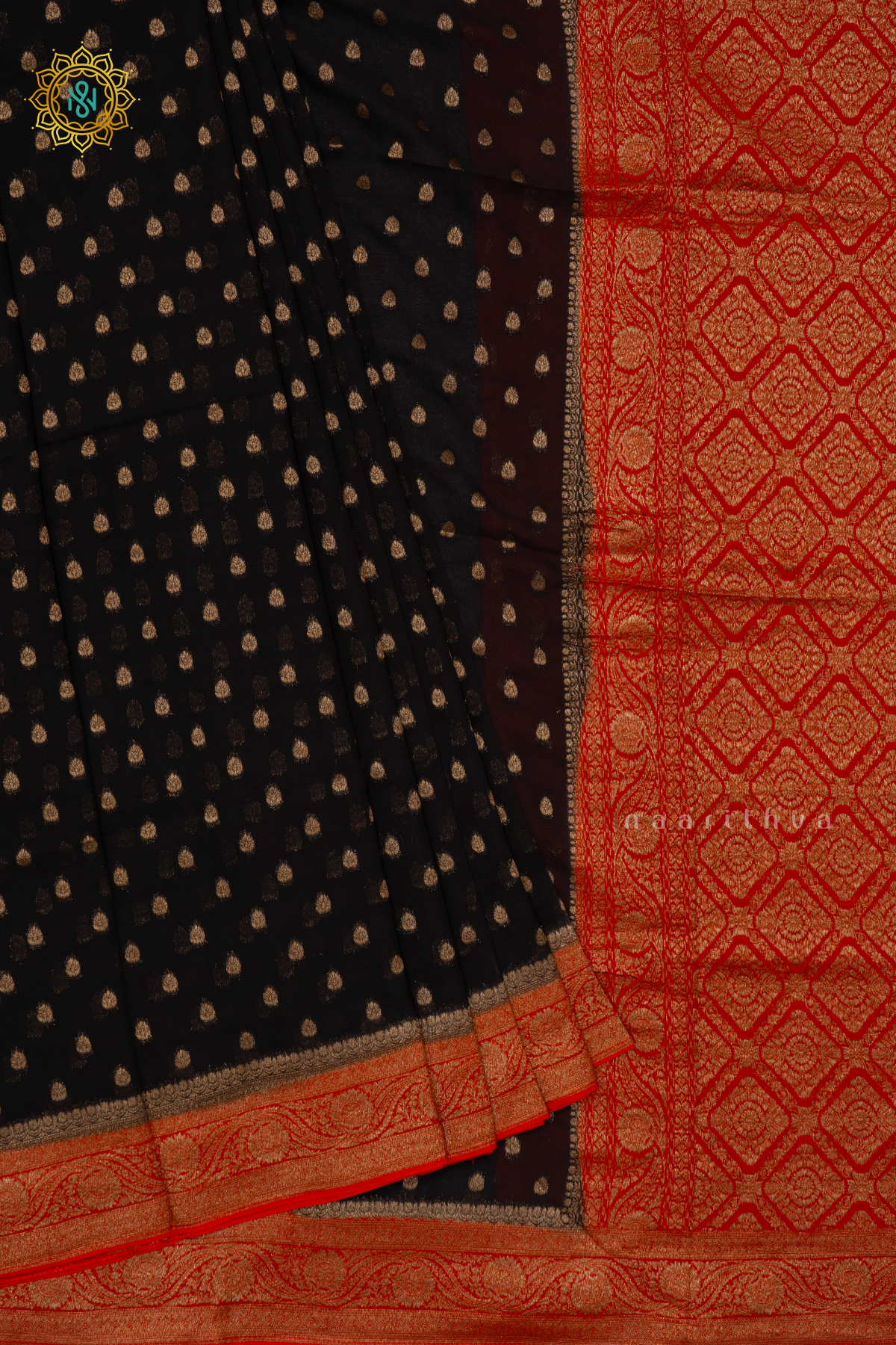 BLACK WITH RED - SEMI GEORGETTE