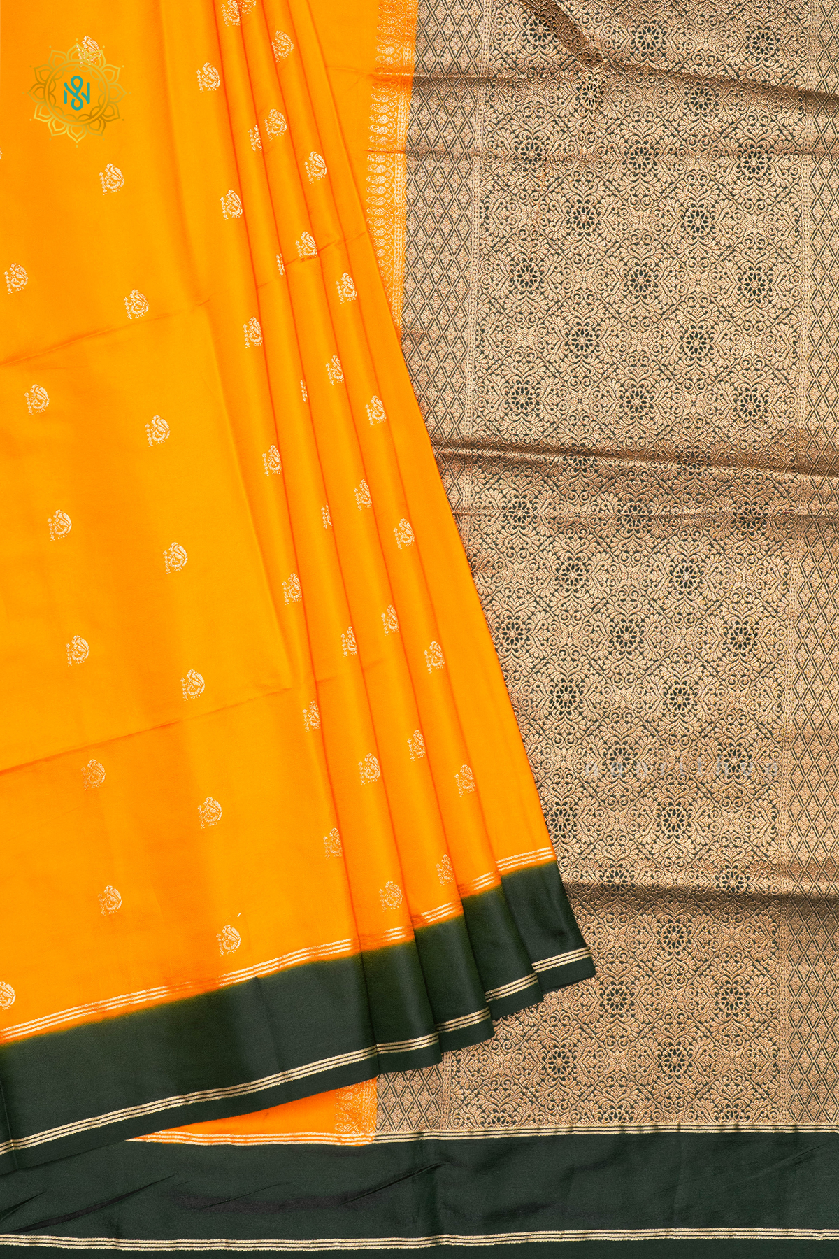 MANGO YELLOW WITH BOTTLE GREEN - SEMI SILK