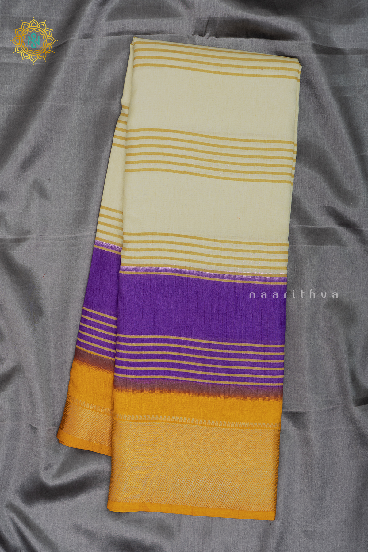 WHITE WITH PURPLE & YELLOW - DOLA SILK