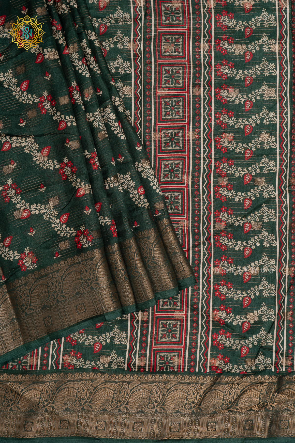 GREEN - DOLA SILK SAREE WITH PRINTED BODY AND ZARI BORDER