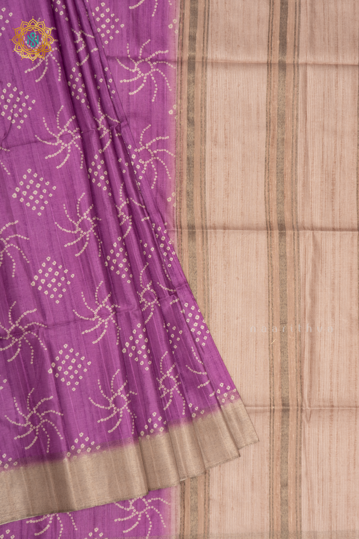 LAVENDER WITH BEIGE - SEMI TUSSAR SILK