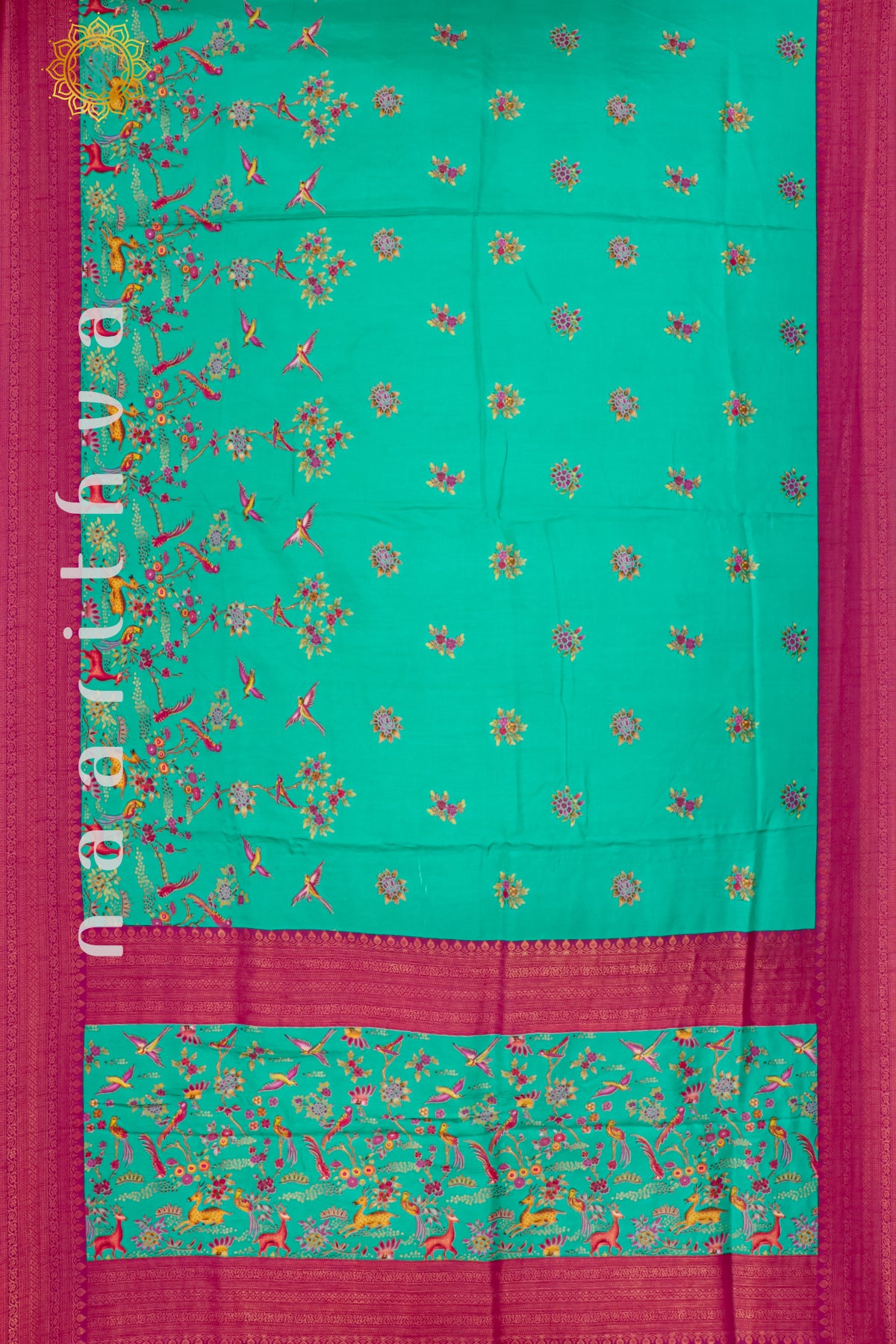 AQUA GREEN WITH PINK - SEMI CREPE