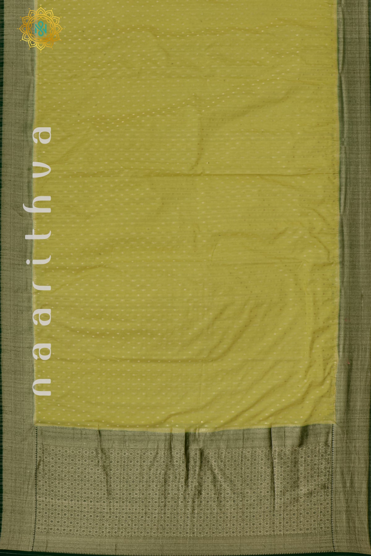 LIGHT YELLOW WITH BOTTLE GREEN - SEMI CREPE GEORGETTE