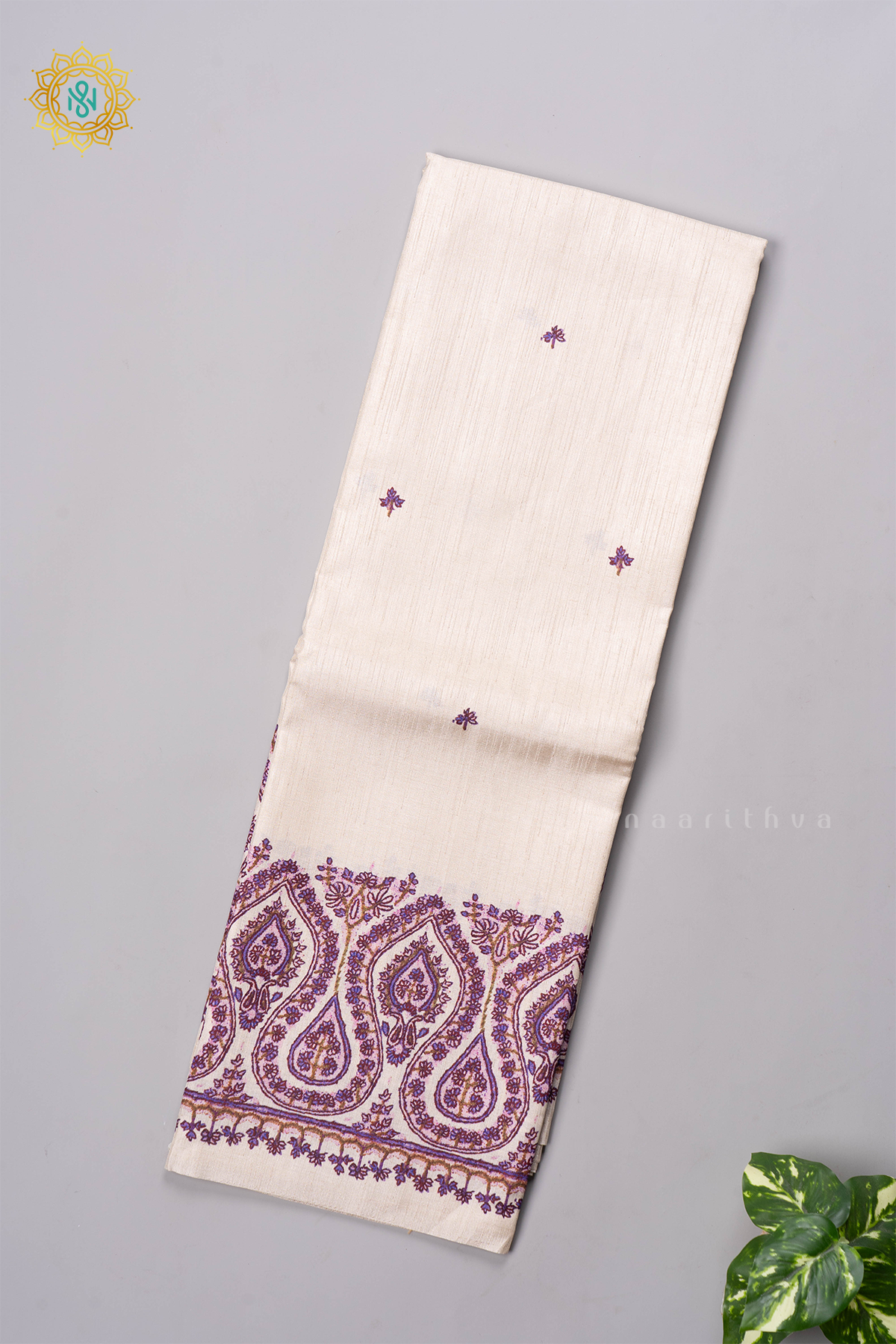 OFF WHITE WITH PURPLE - SEMI TUSSAR