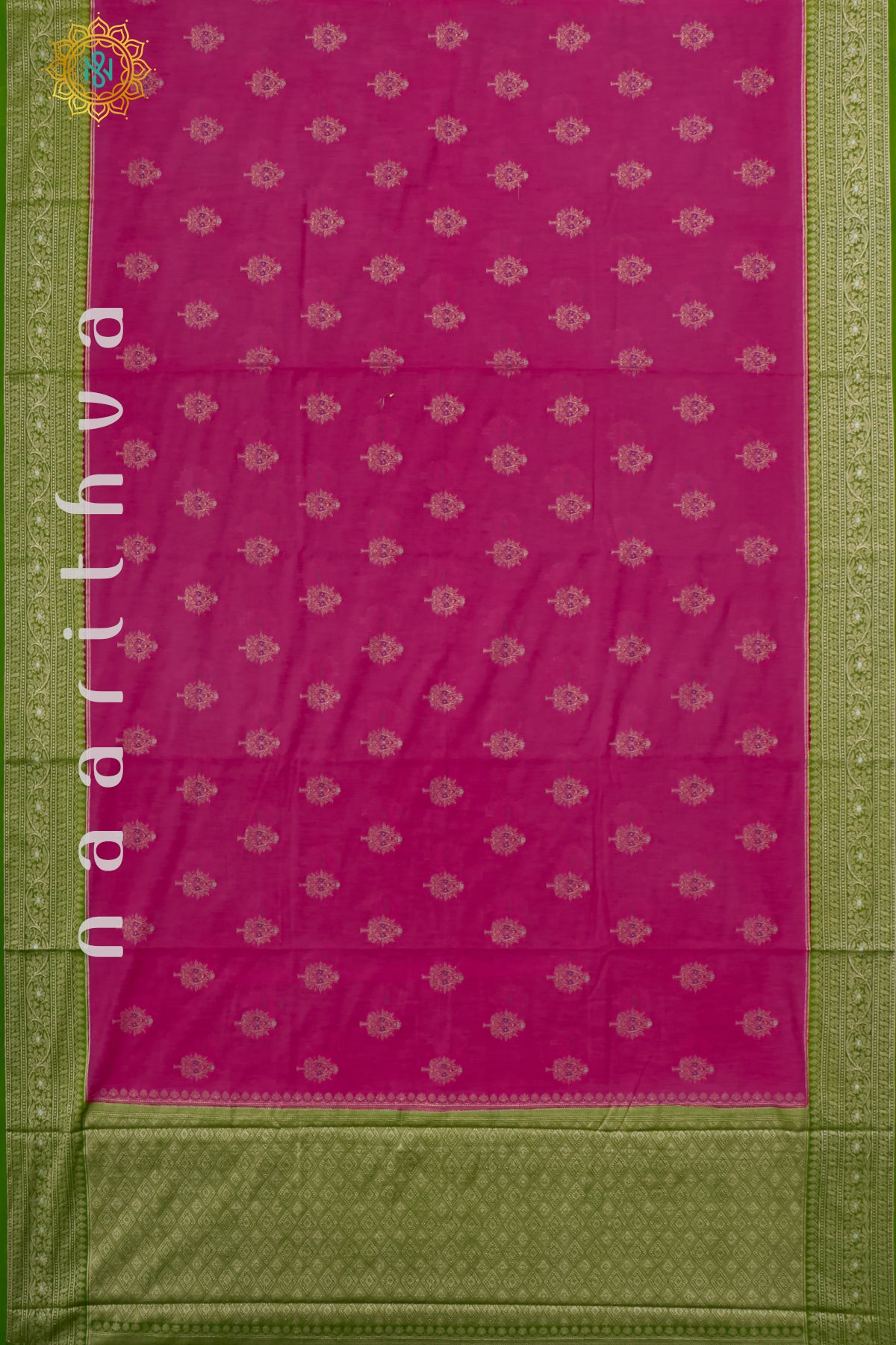 PINK WITH GREEN - JUTE COTTON