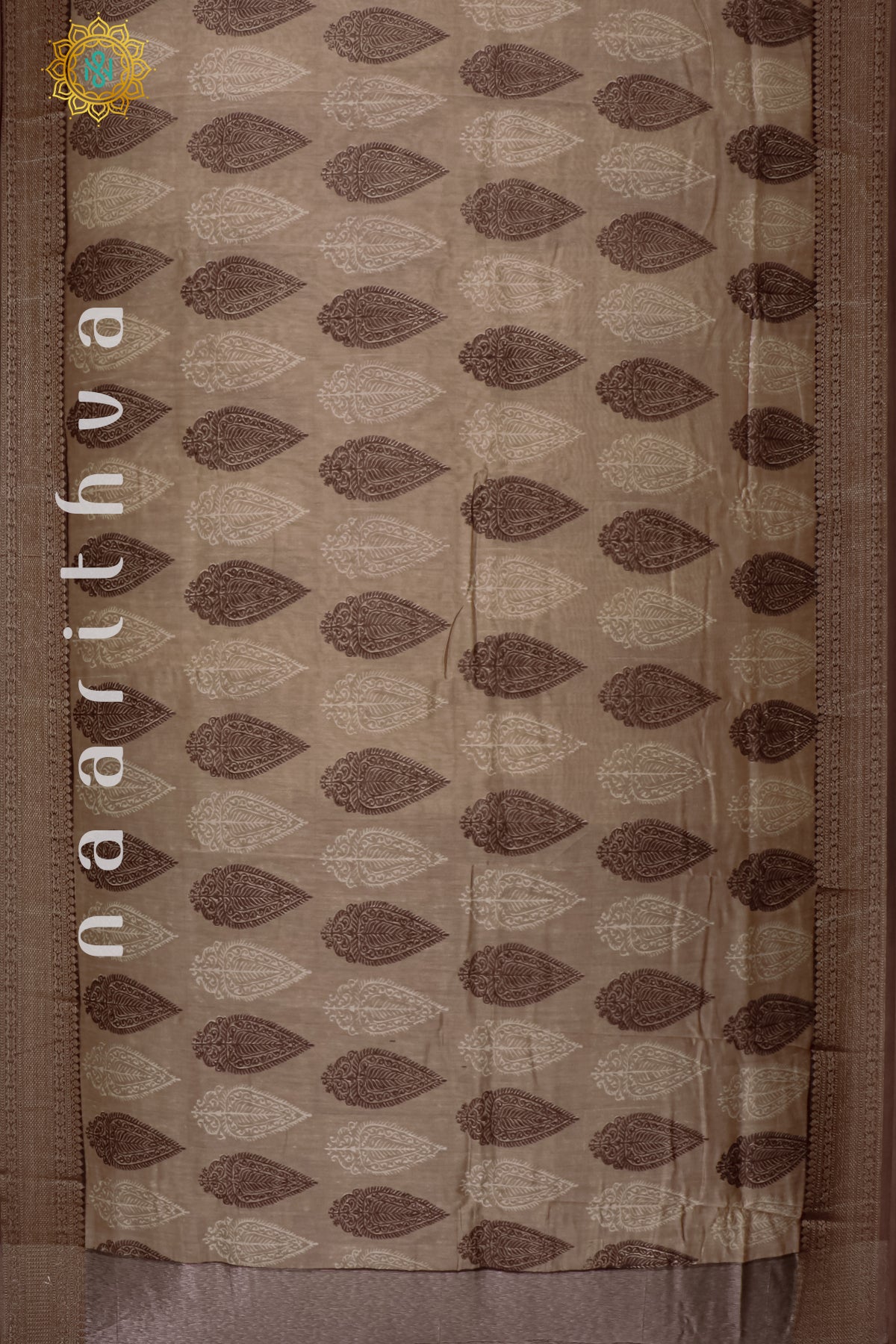 BEIGE WITH DARK BROWN - CHANDERI SILK COTTON