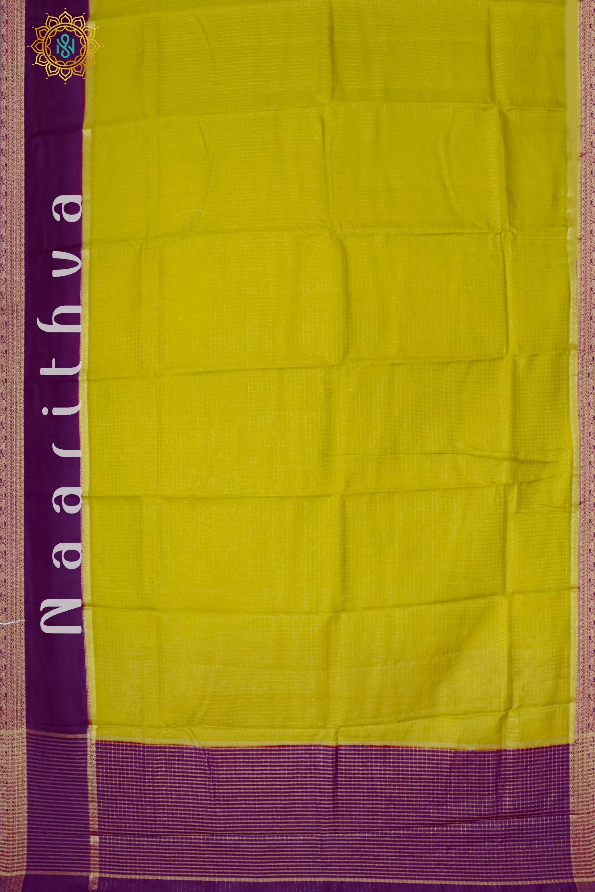 PARROT GREEN WITH PURPLE - SEMI MYSORE CREPE SILK