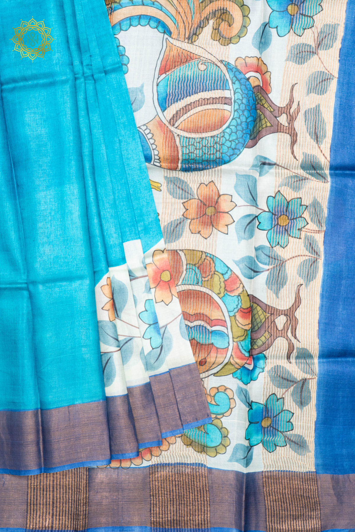 SKY BLUE - PURE TUSSAR SILK WITH HAND PAINTED