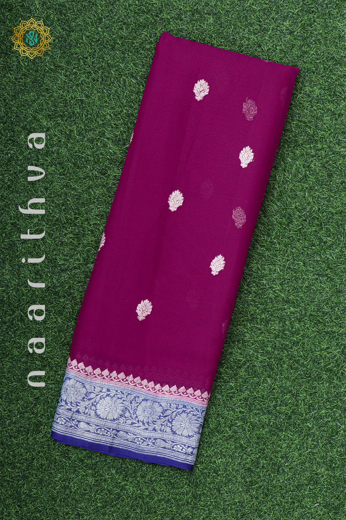 RANI PINK WITH BLUE - PURE BANARASI CHIFFON