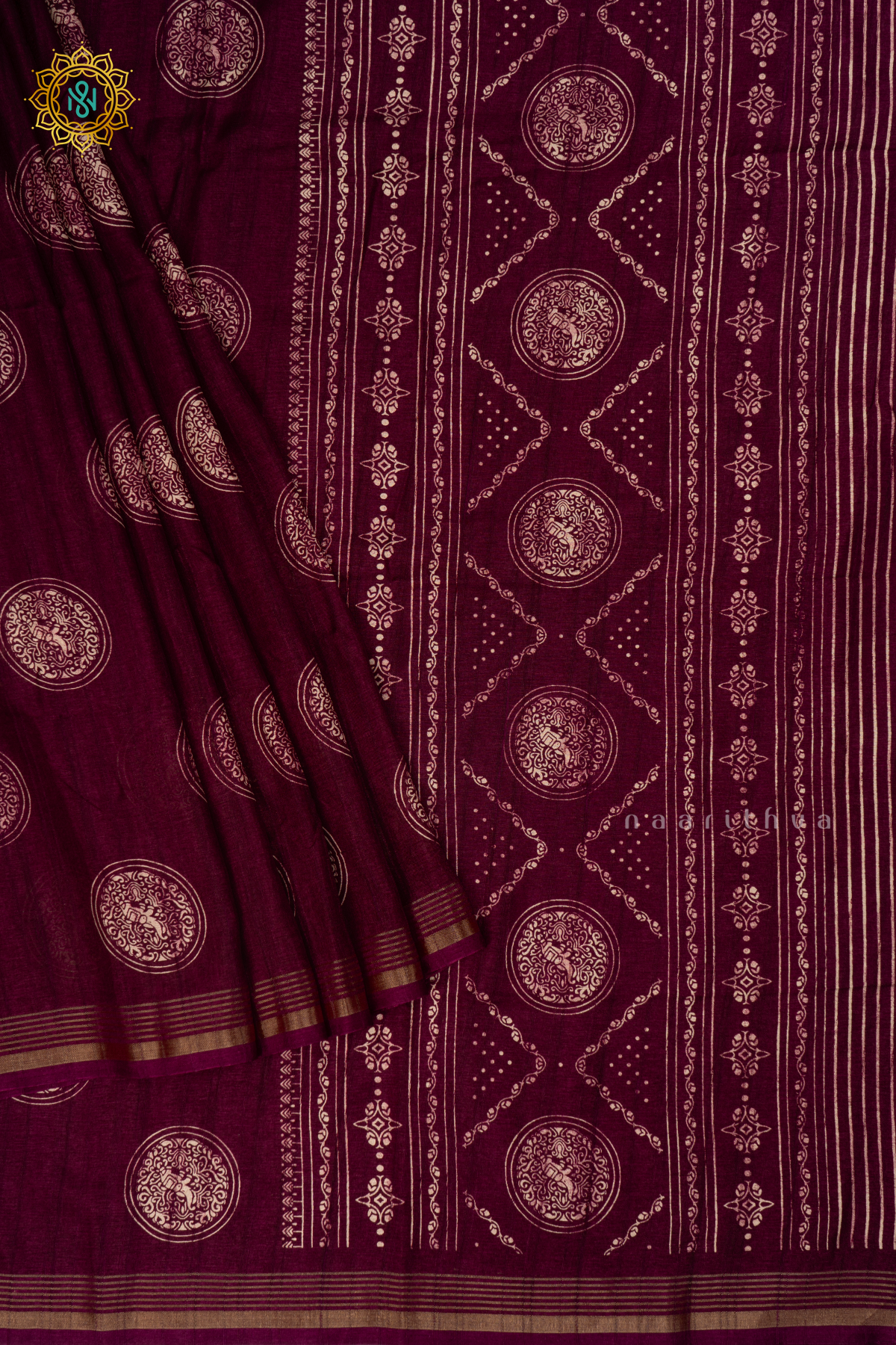 Wine - Semi Tussar Silk Saree Allover Printed Buttas on the body with Zari Border