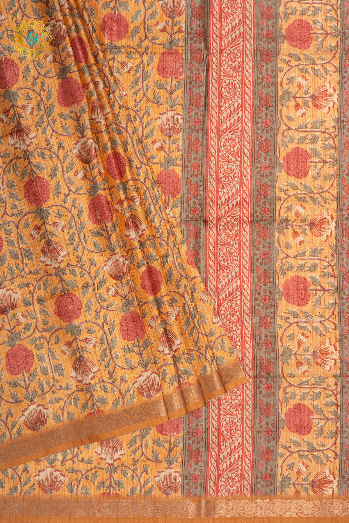 ORANGE - SEMI TUSSAR SILK SAREE ALLOVER PRINTED BODY WITH ZARI BORDER