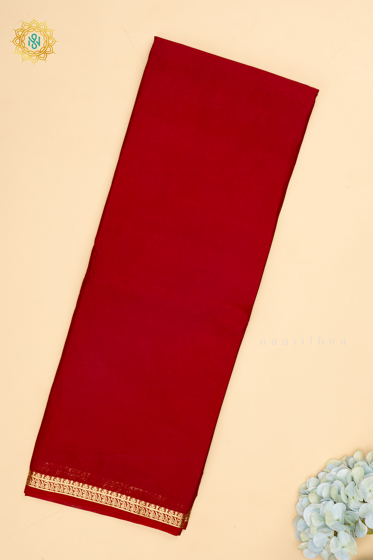 RED - SEMI MYSORE CREPE SILK PLAIN BODY WITH ZARI BORDER, PALLU & BLOUSE
