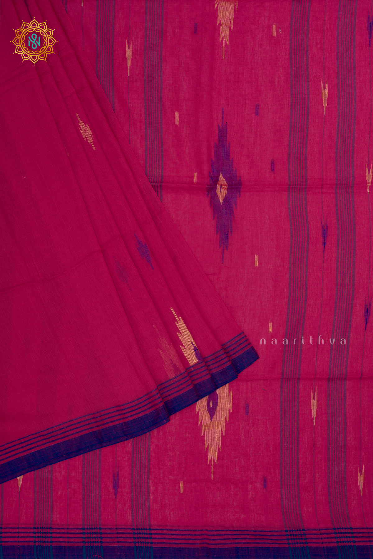 RANI PINK - MUL COTTON SAREE ALLOVER THREAD WOVEN BUTTAS AND CONTRAST BORDER