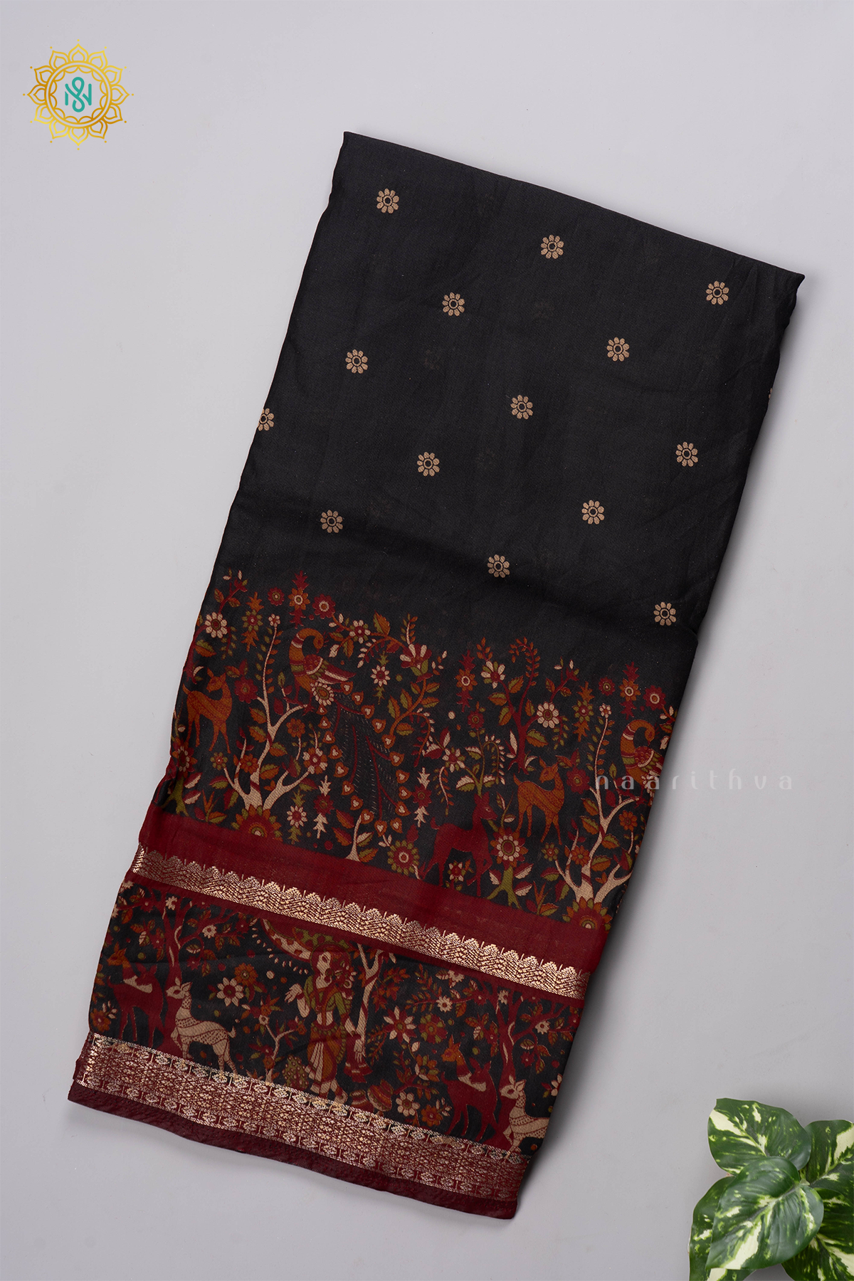 BLACK WITH MAROON - CHANDERI COTTON