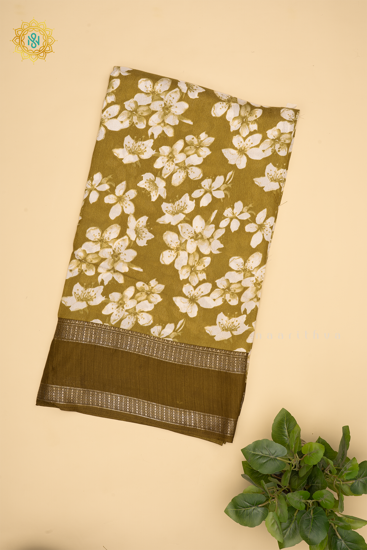 LIGHT GREEN WITH OLIVE GREEN  - SEMI GEORGETTE