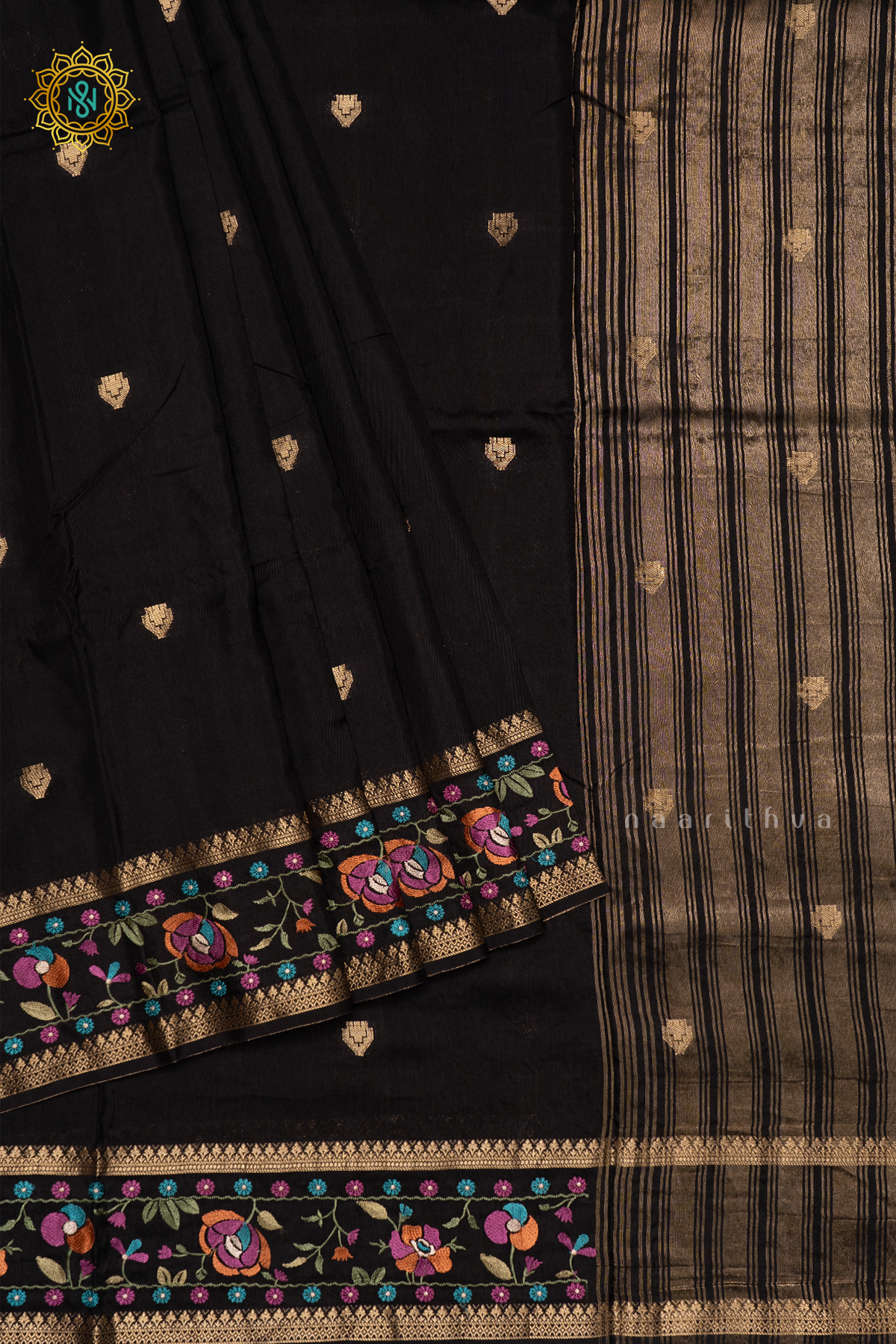 BLACK - SEMI CREPE SILK WITH EMBROIDERY
