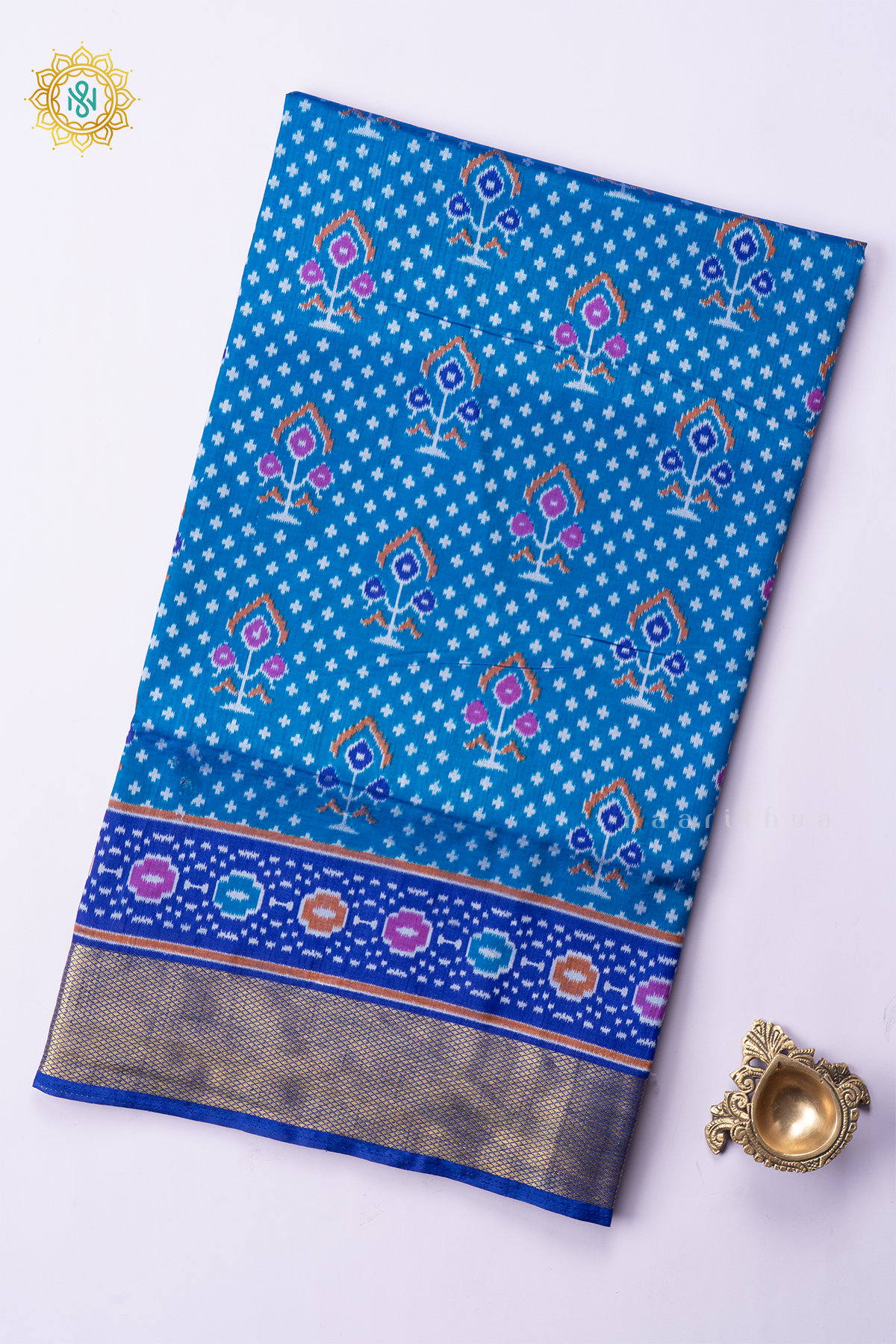 SKY BLUE WITH ROYAL BLUE - SEMI PATOLA SILK