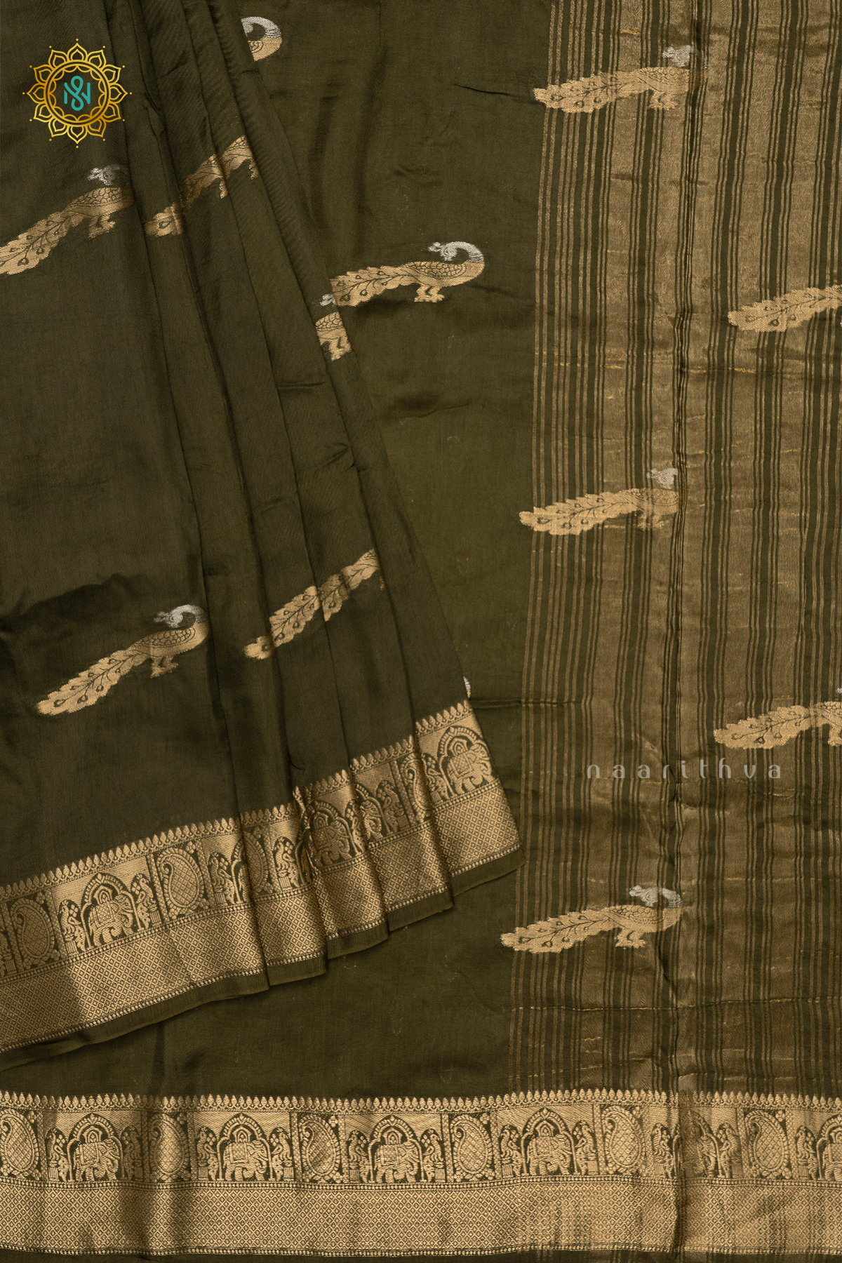 OLIVE GREEN WITH YELLOW - DOLA SILK