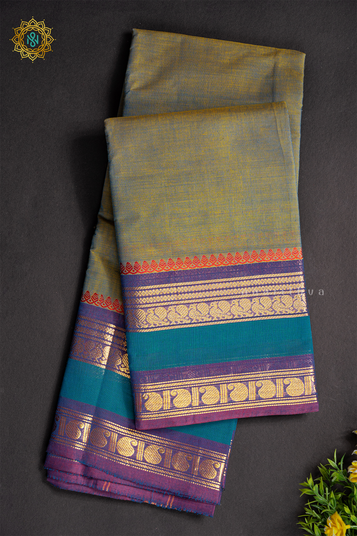 GREY WITH BLUE - CHETTINAD COTTON