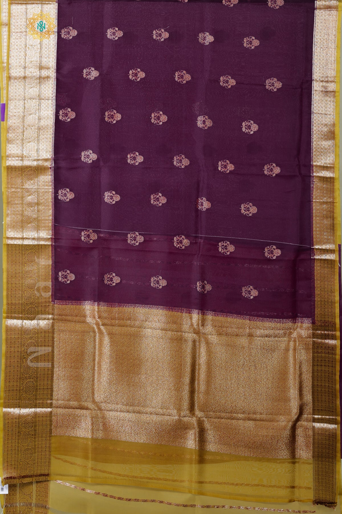 WINE WITH OLIVE GREEN - PURE BANARASI KORA SILK