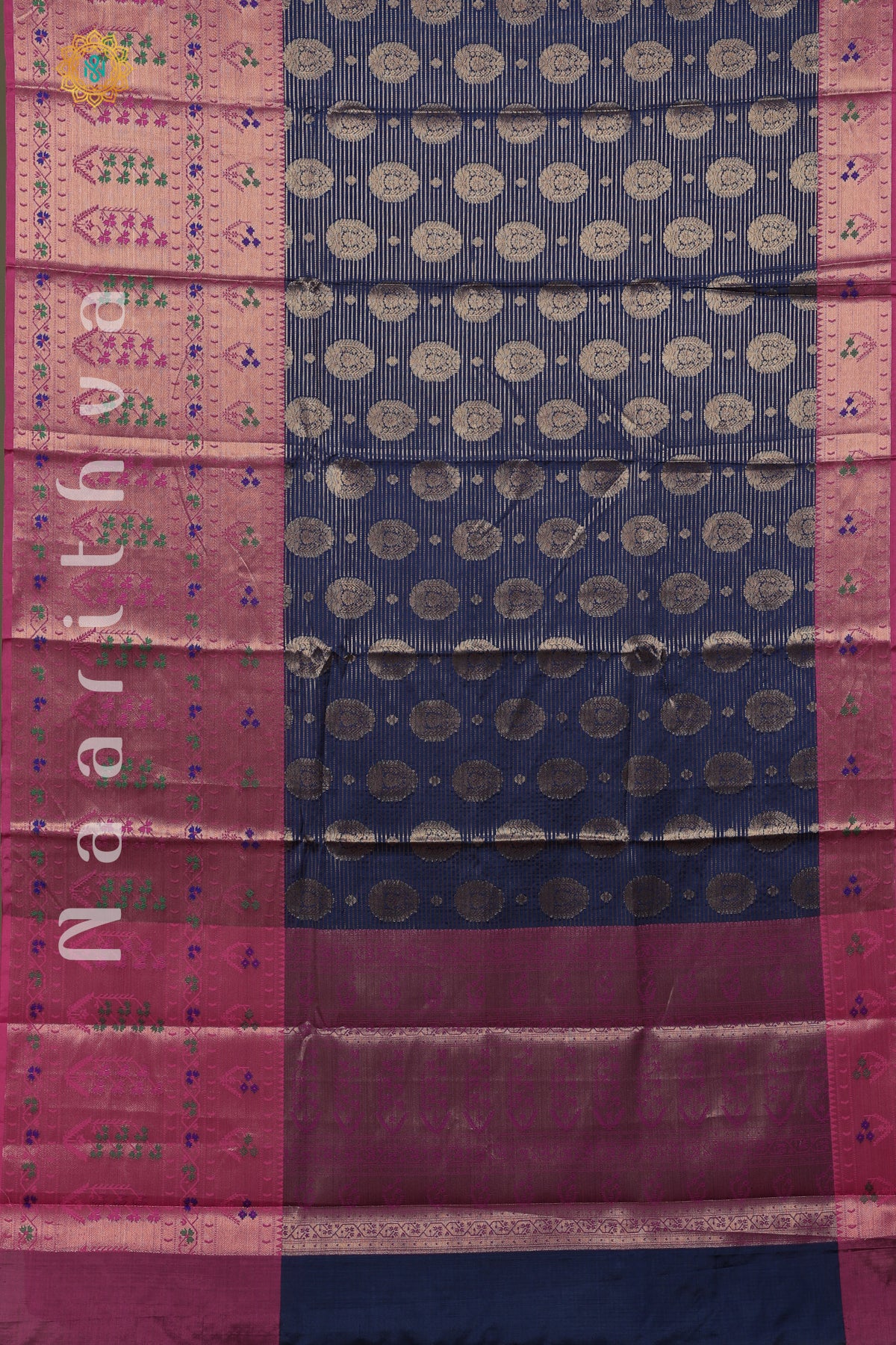 BLUE WITH PINK - SEMI SILK