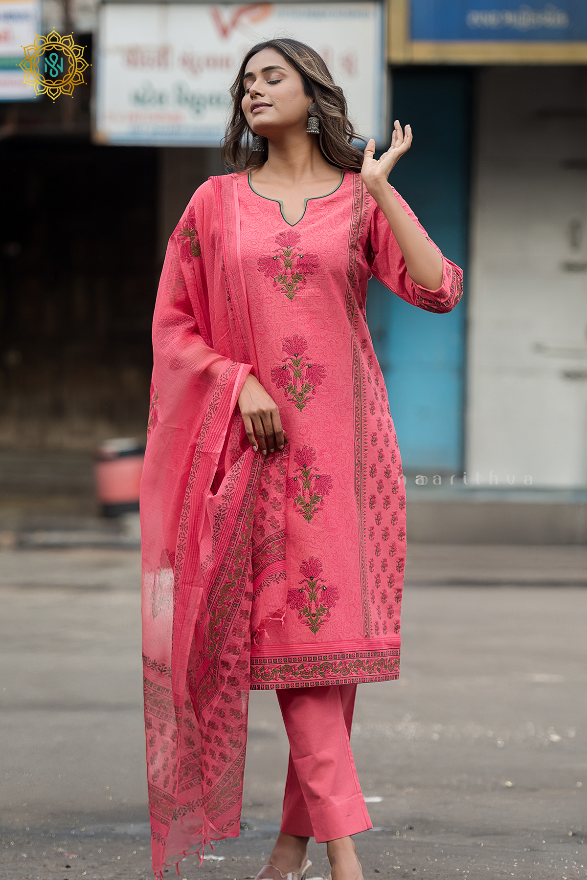 PINK - COTTON 3PC SALWAR SUIT WITH TOP, BOTTOM & DUPATTA