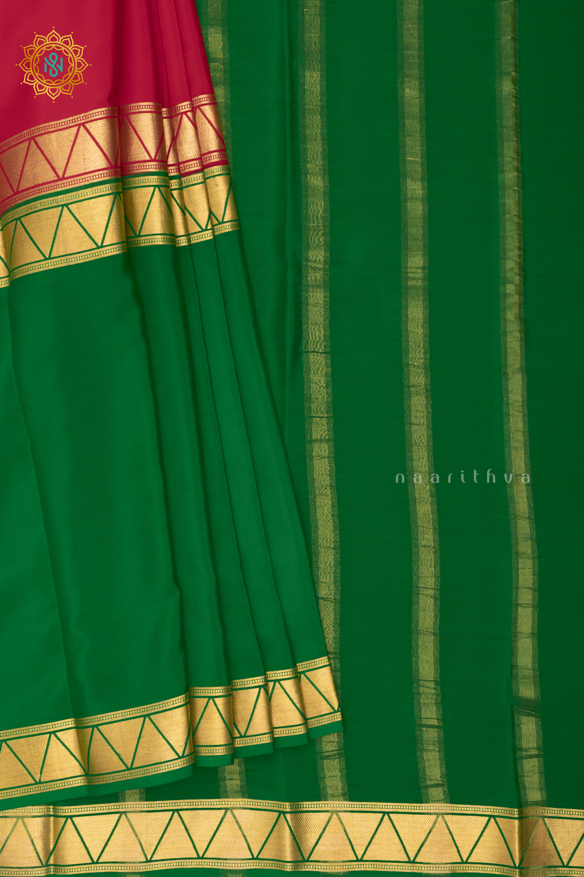 RED WITH GREEN - PURE MYSORE CREPE SILK
