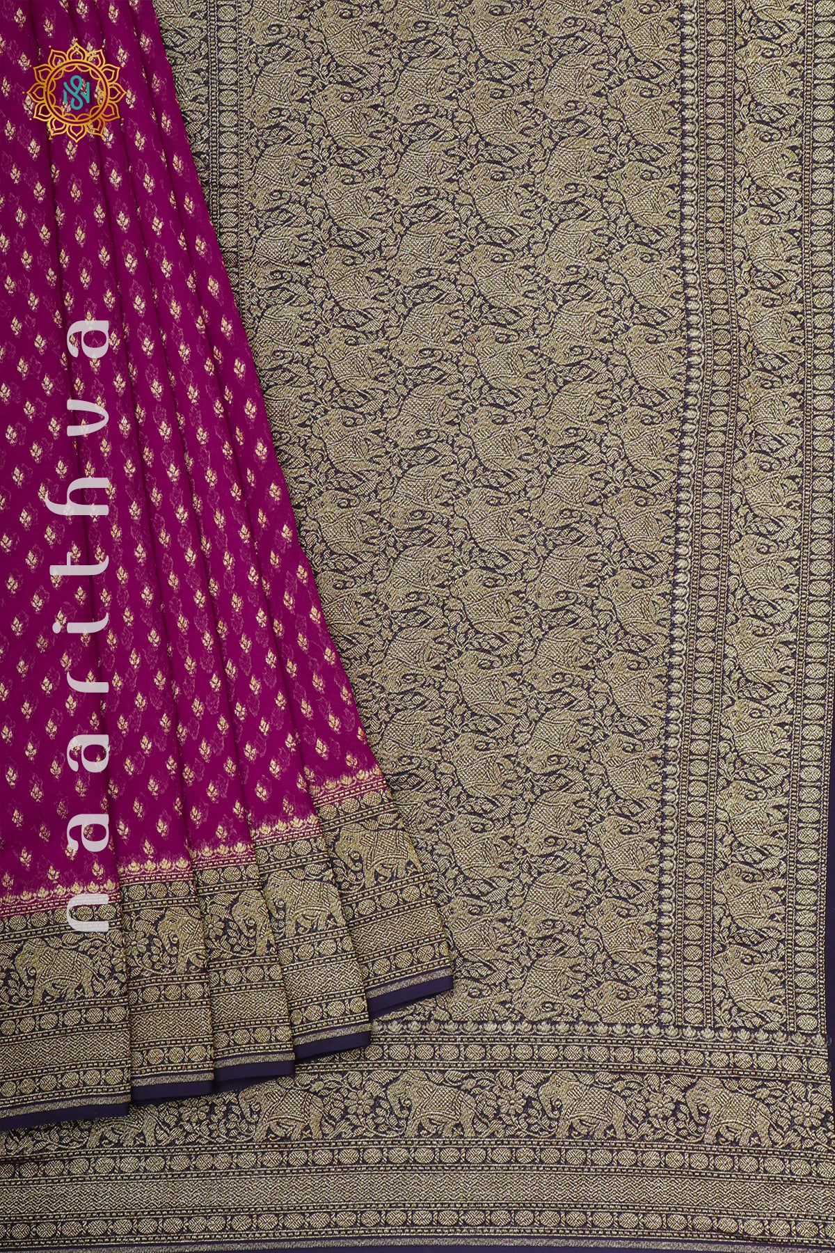 PINK WITH NAVY BLUE - PURE BANARASI KHADDI GEORGETTE