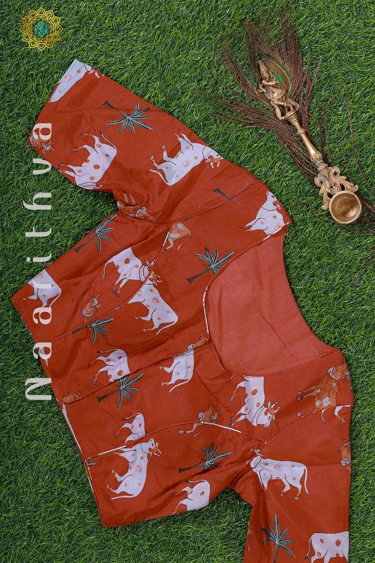 REDDISH ORANGE - READYMADE DOLA SILK WITH PICHWAI PRINTS