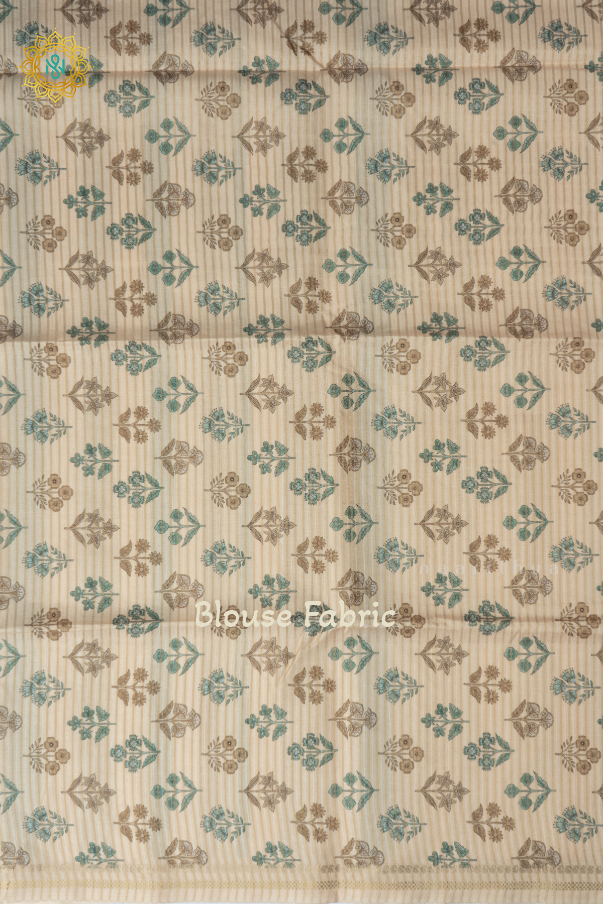 Beige With Pista Green Semi Tussar Silk Saree With Vertical Stripes & Contrast Pallu