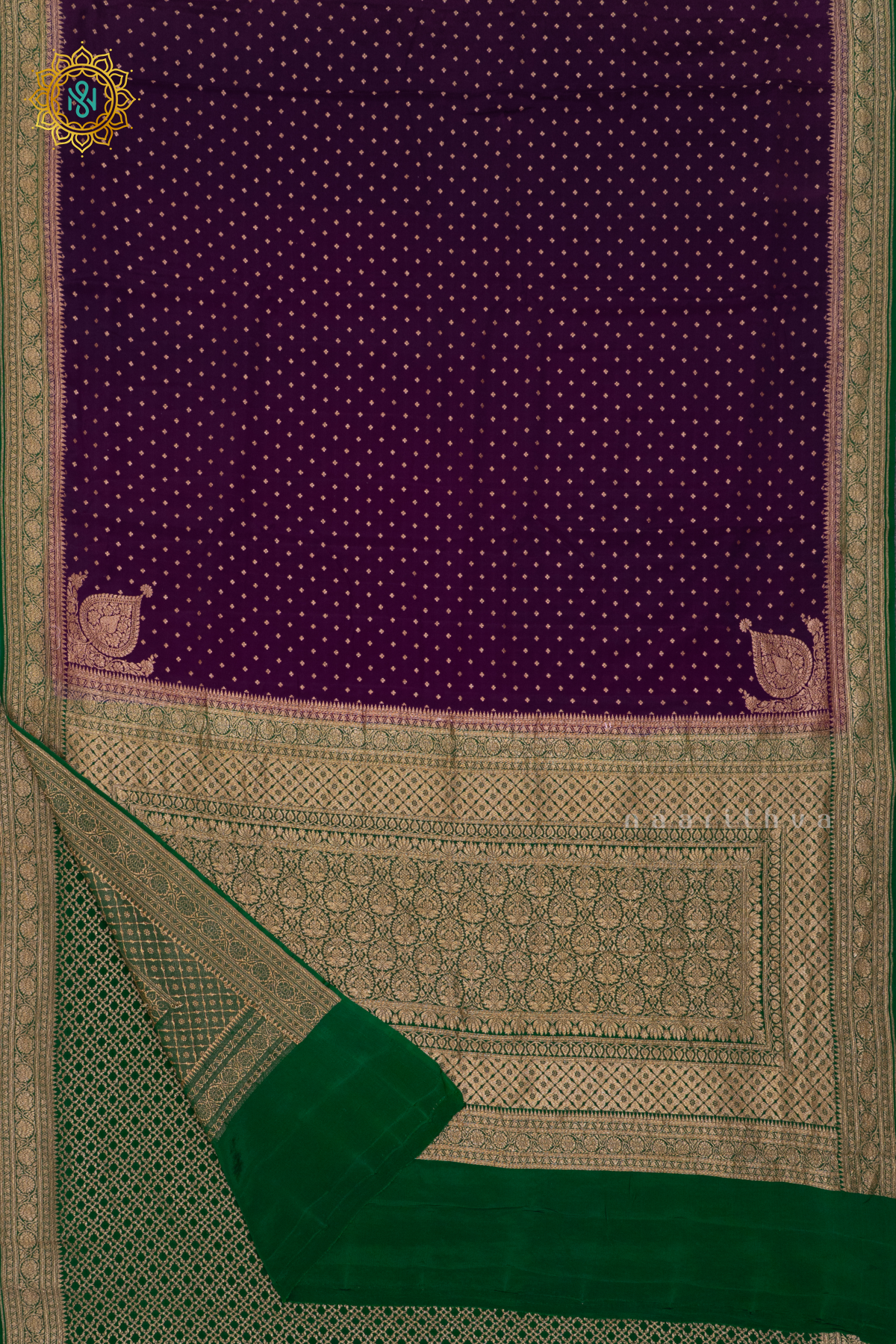 PURPLE WITH GREEN - PURE BANARASI CREPE