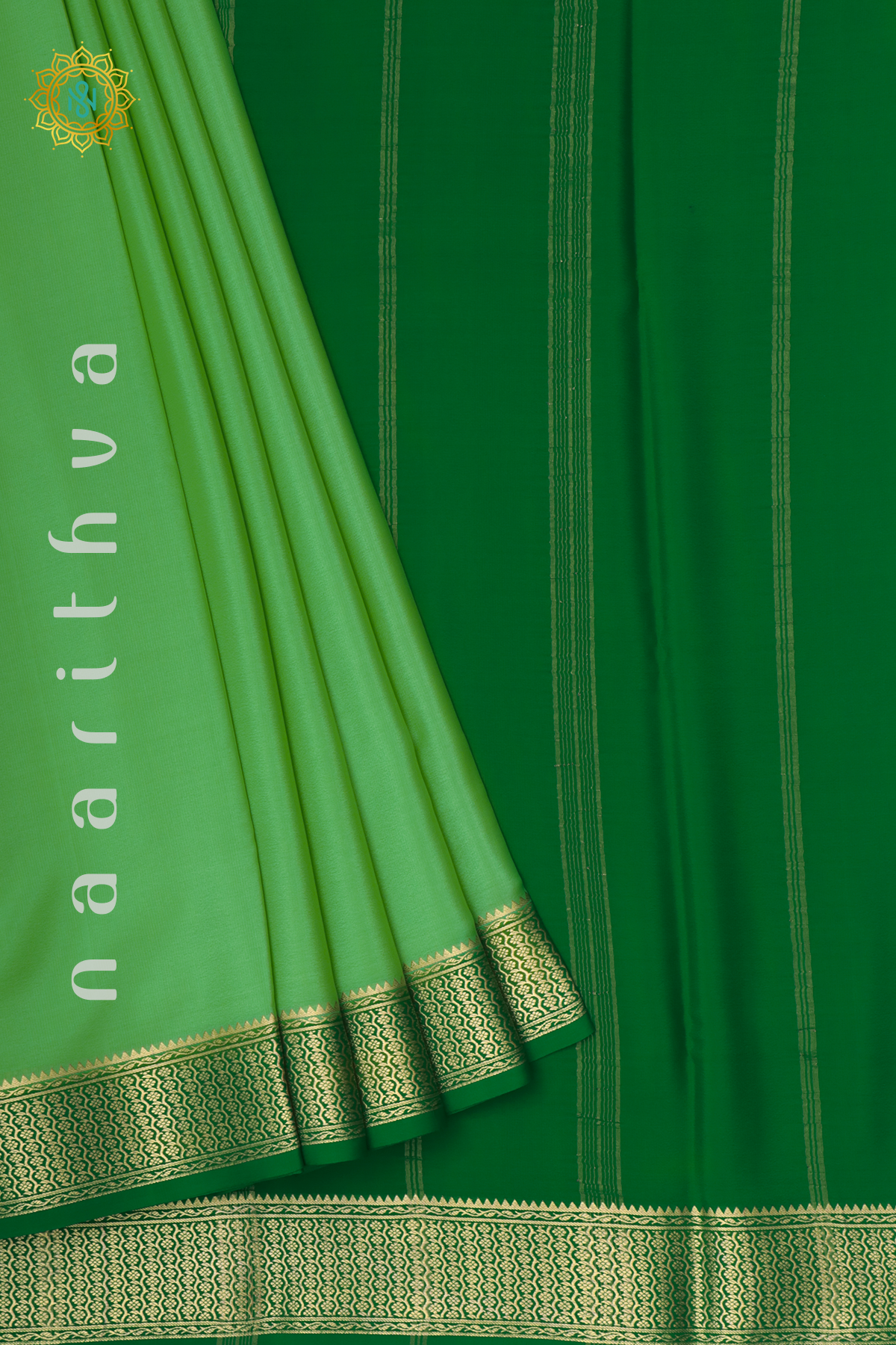 LIGHT GREEN WITH BOTTLE GREEN - PURE MYSORE CREPE SILK