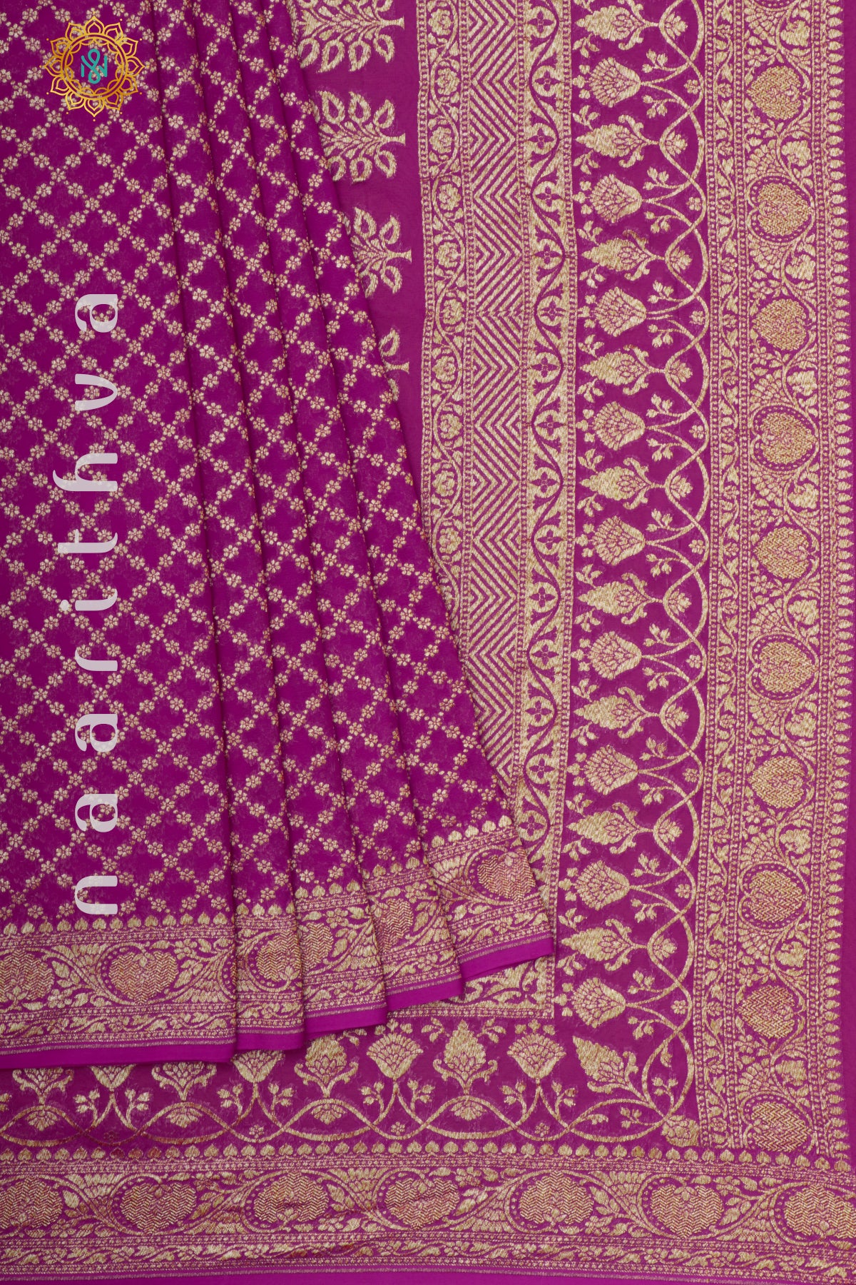 RANI PINK WITH YELLOW - PURE BANARASI KHADDI GEORGETTE