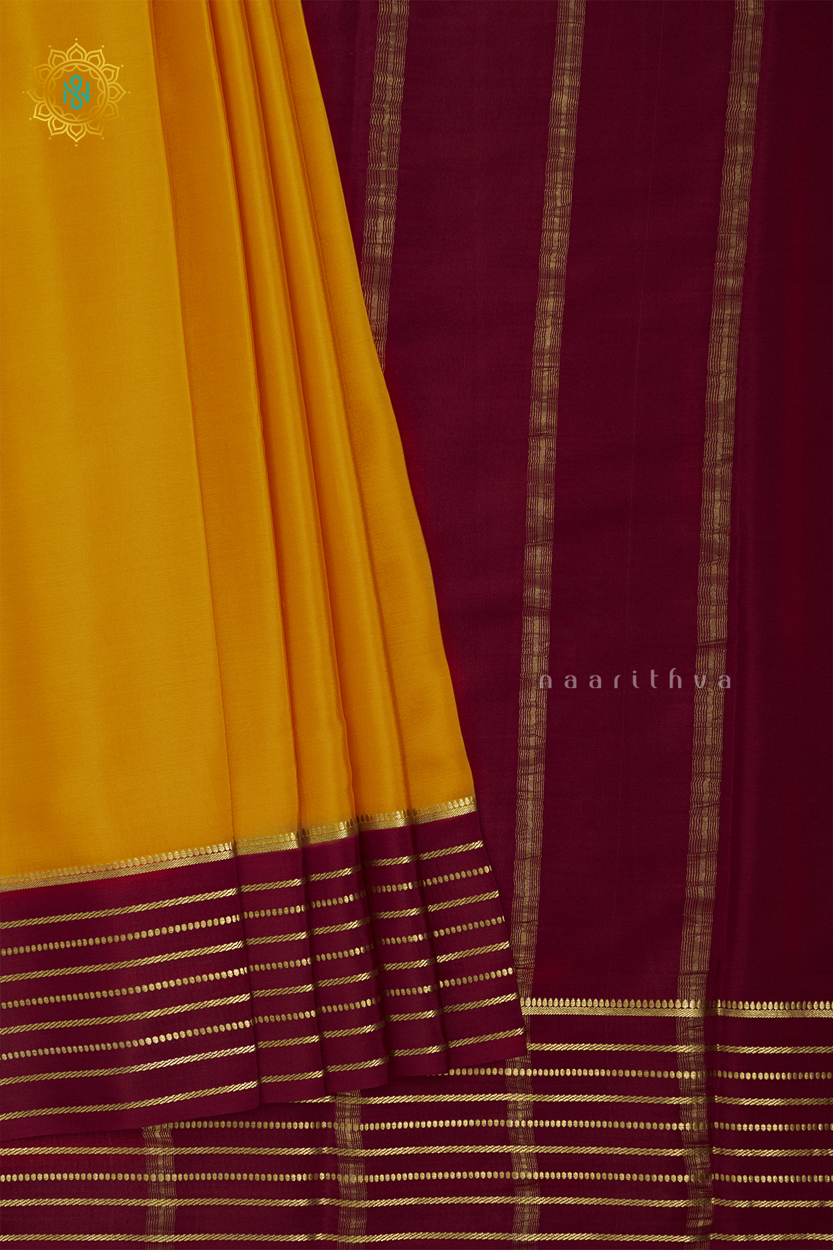 MUSTARD WITH MAROON - PURE MYSORE CREPE SILK