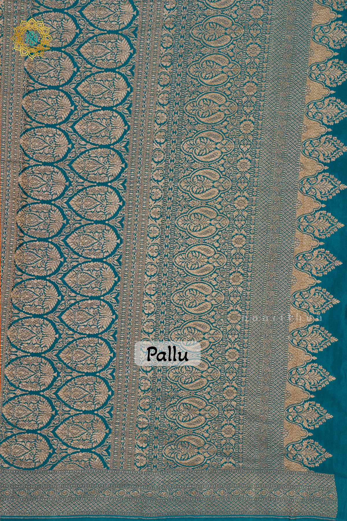 ORANGE WITH CYAN GREEN - PURE BANARASI CREPE SILK