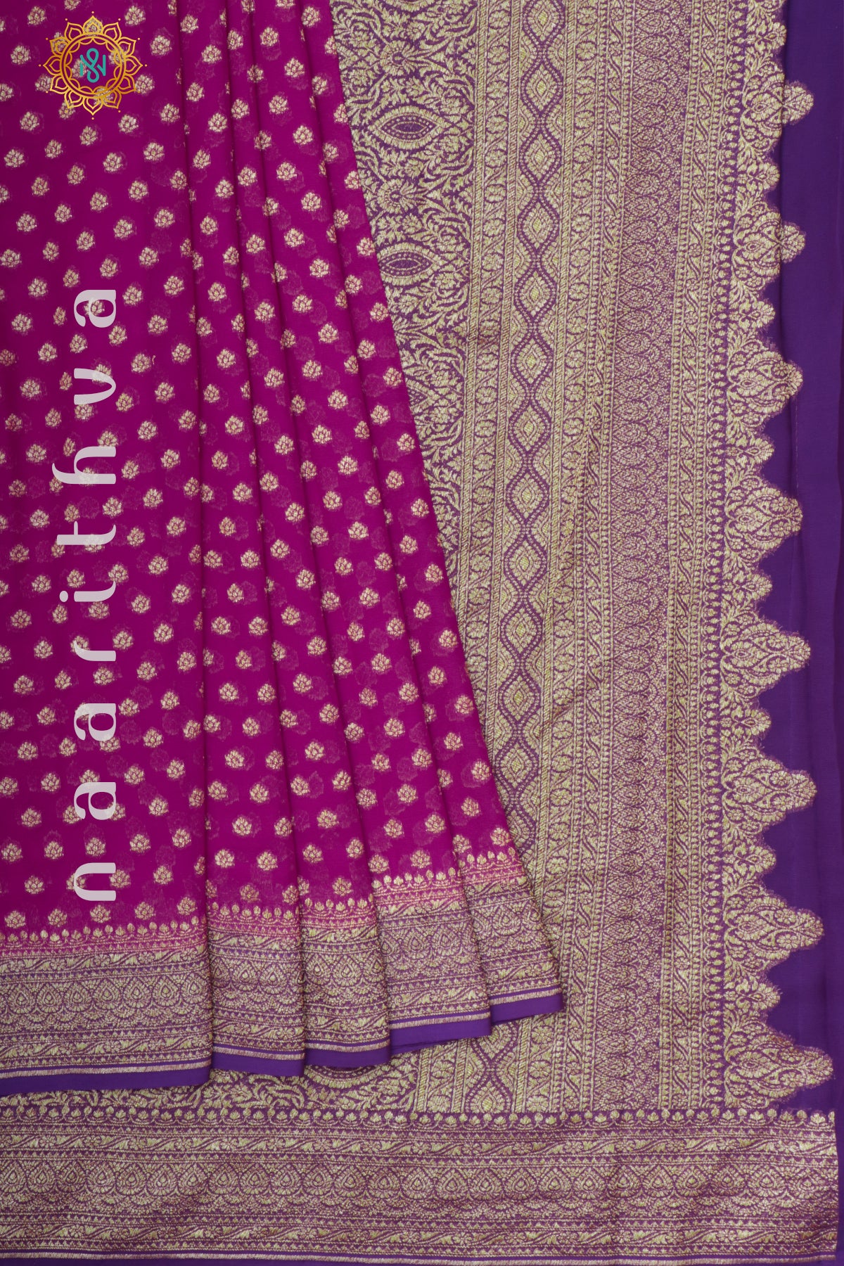 PINK WITH PURPLE - PURE BANARASI KHADDI GEORGETTE