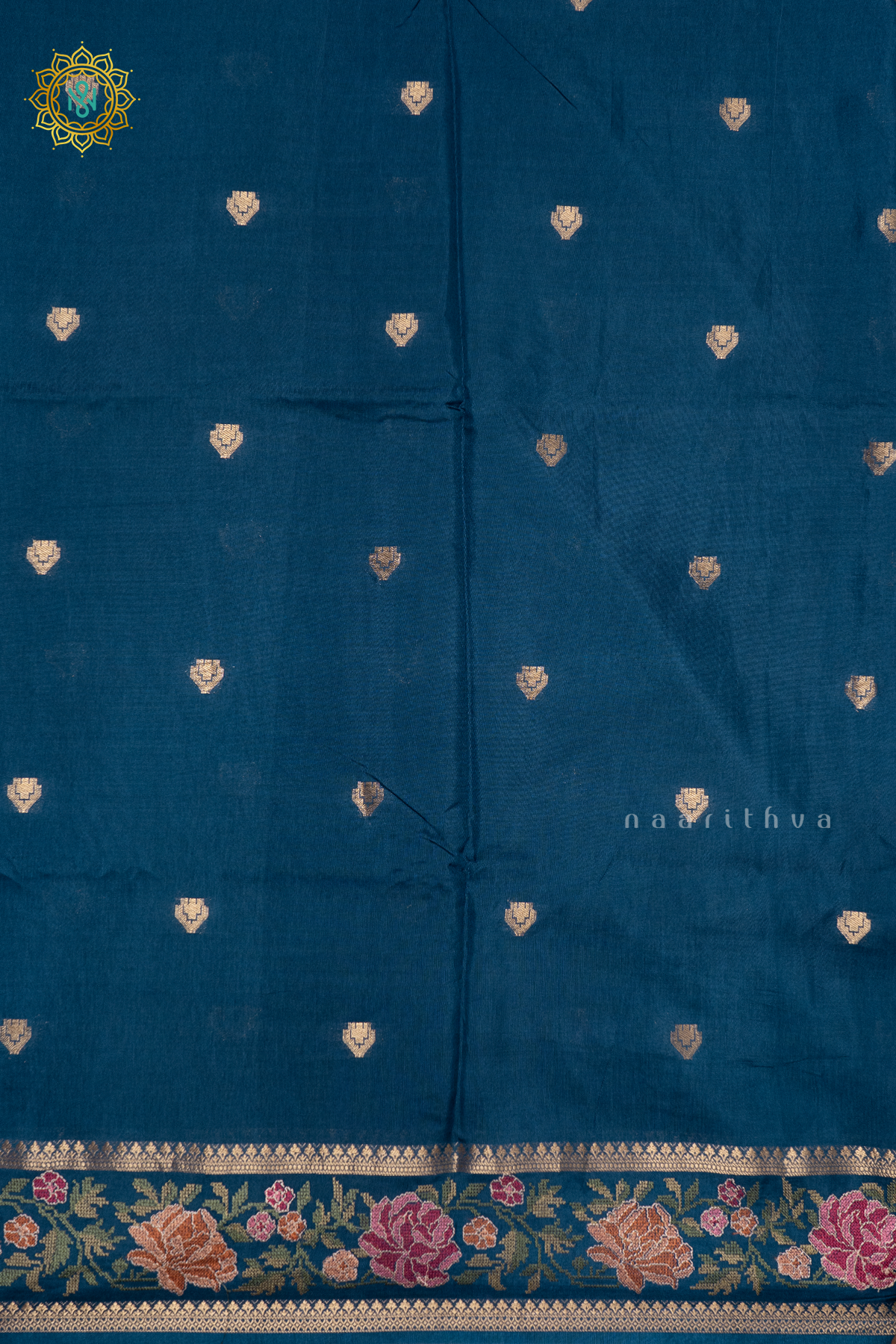 TEAL BLUE - SEMI CREPE SILK WITH EMBROIDERY